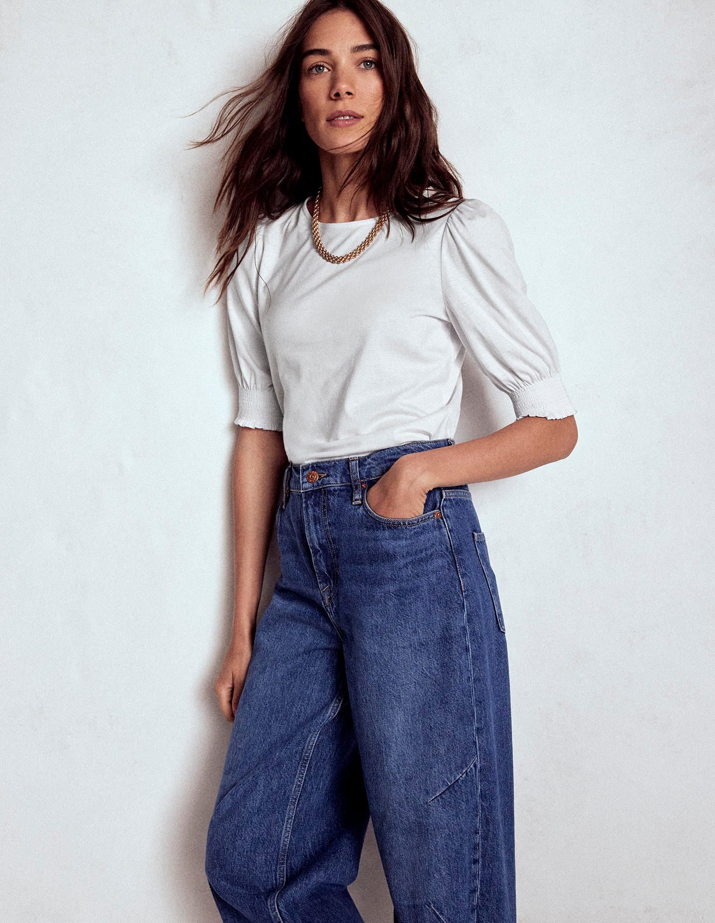 Short Sleeve Smocked Cuff Top-White - Image 4