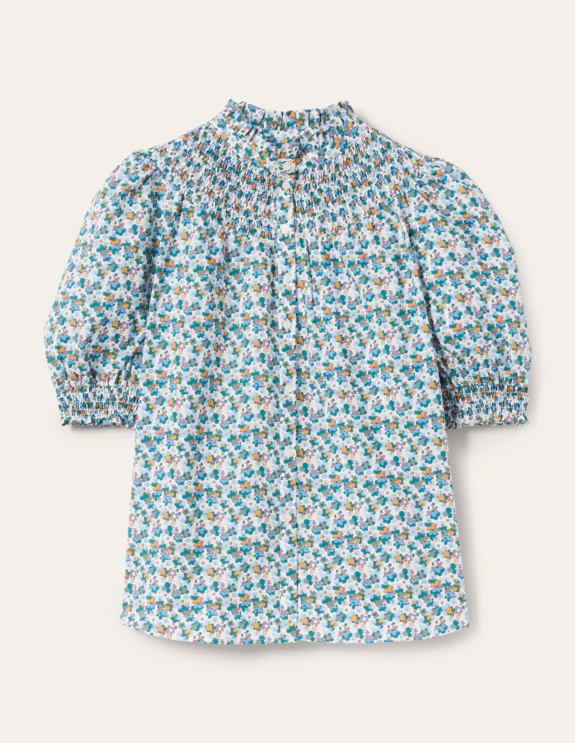 Short Sleeve Smocked Shirt-Blue, Abstract Cluster - Image 11