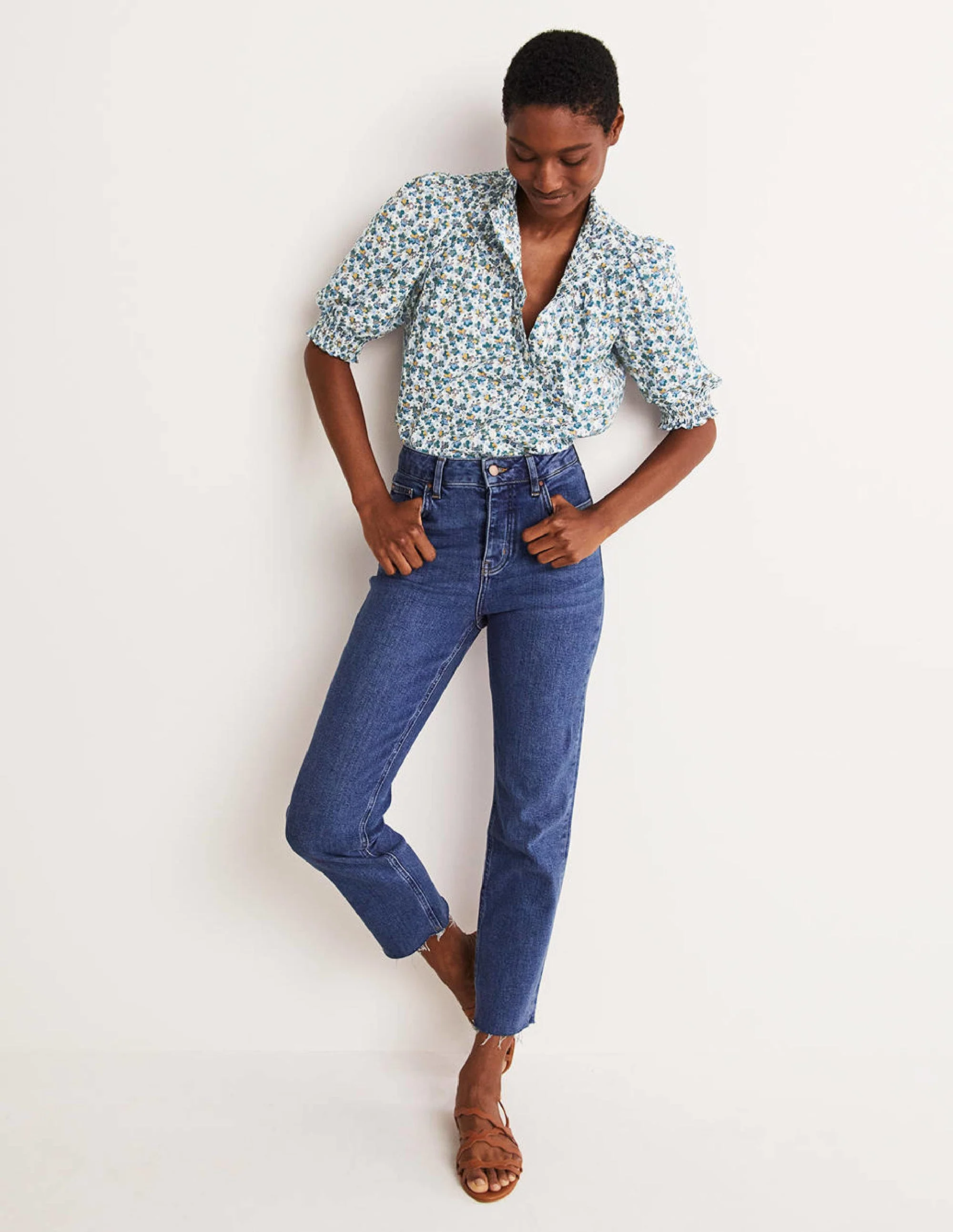 Short Sleeve Smocked Shirt-Blue, Abstract Cluster - Image 5