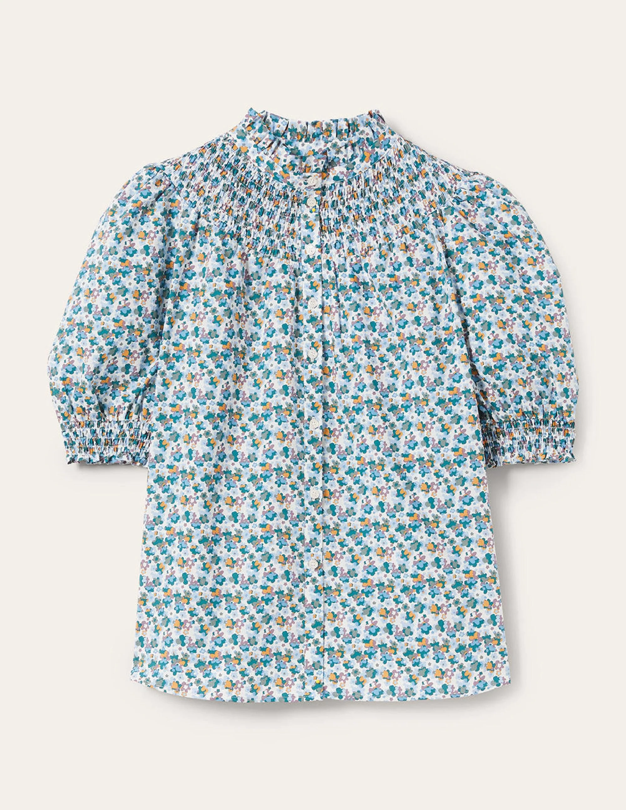Short Sleeve Smocked Shirt-Blue, Abstract Cluster - Image 6