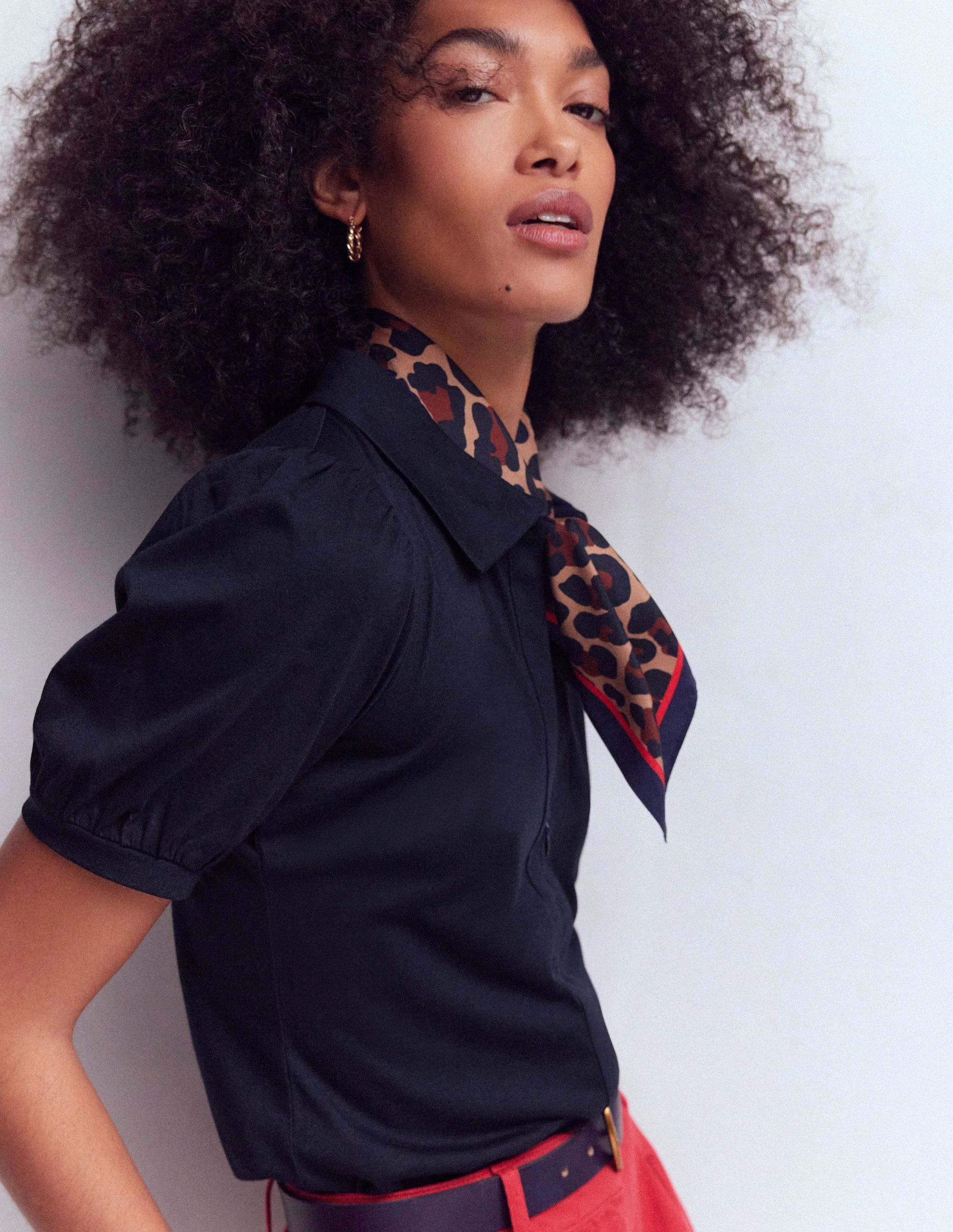 Short Sleeve Zip Collar Top-Navy - Image 2