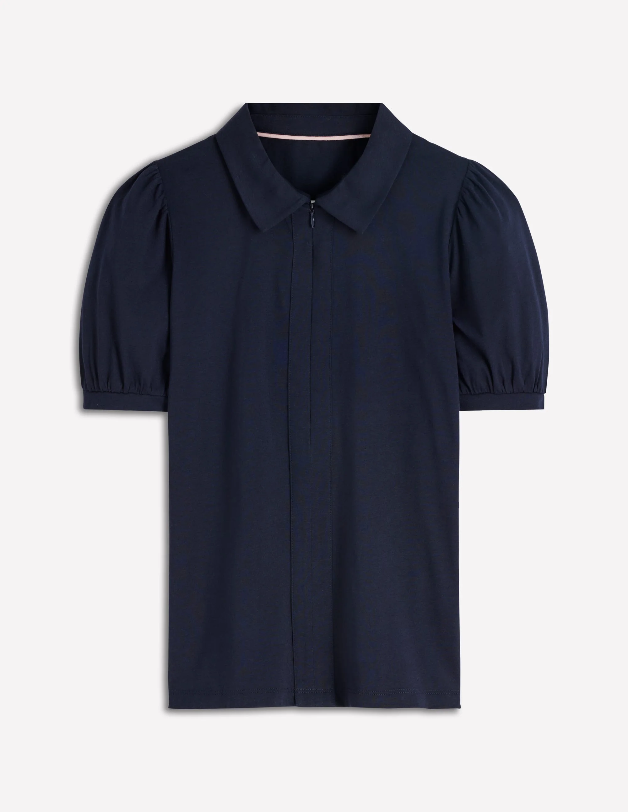 Short Sleeve Zip Collar Top-Navy - Image 6
