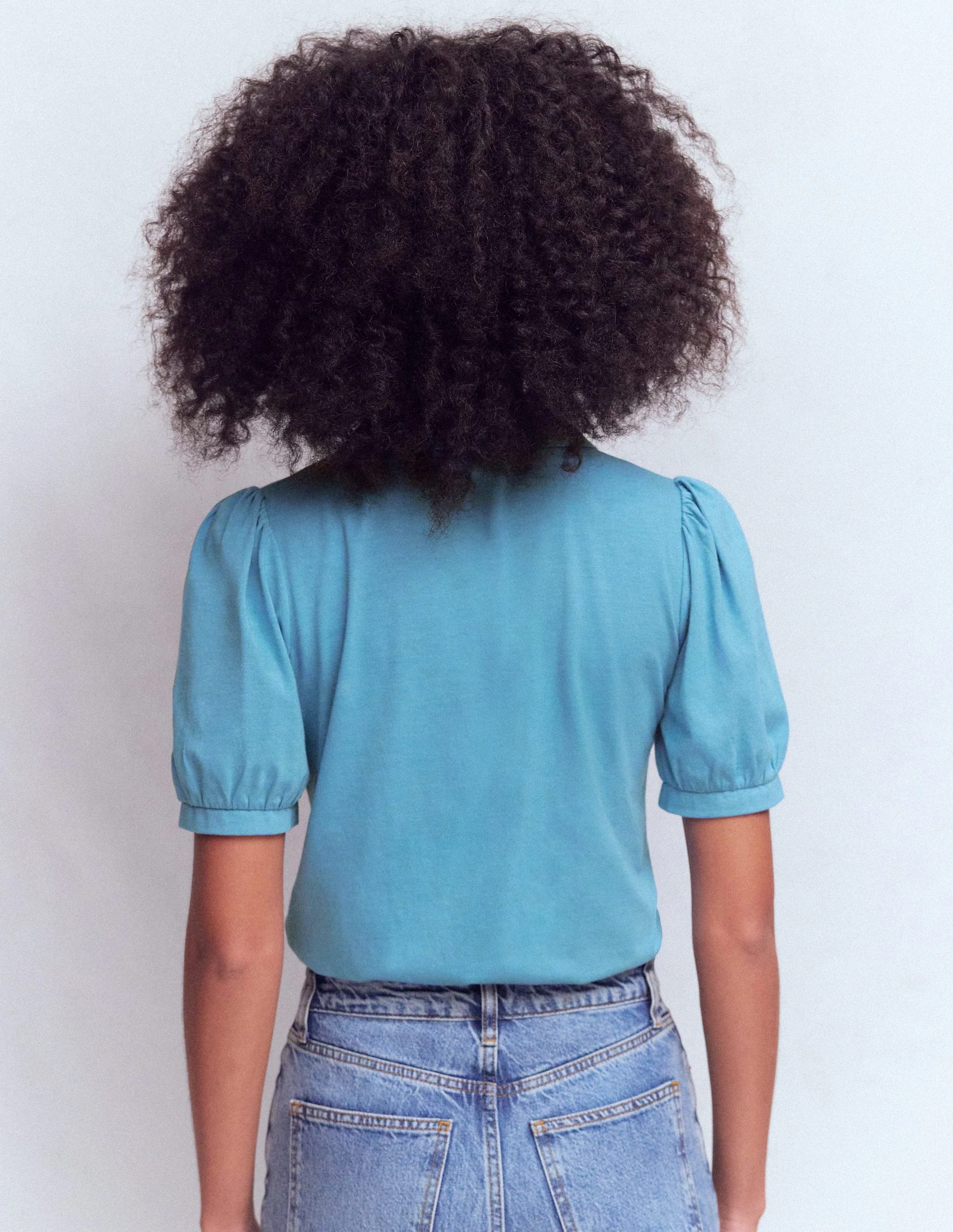 Short Sleeve Zip Collar Top-Silver Lake - Image 3