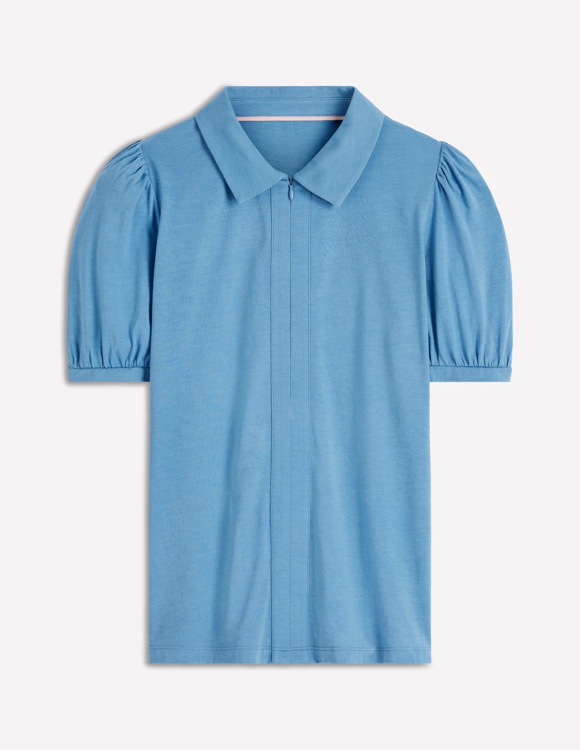 Short Sleeve Zip Collar Top-Silver Lake - Image 5