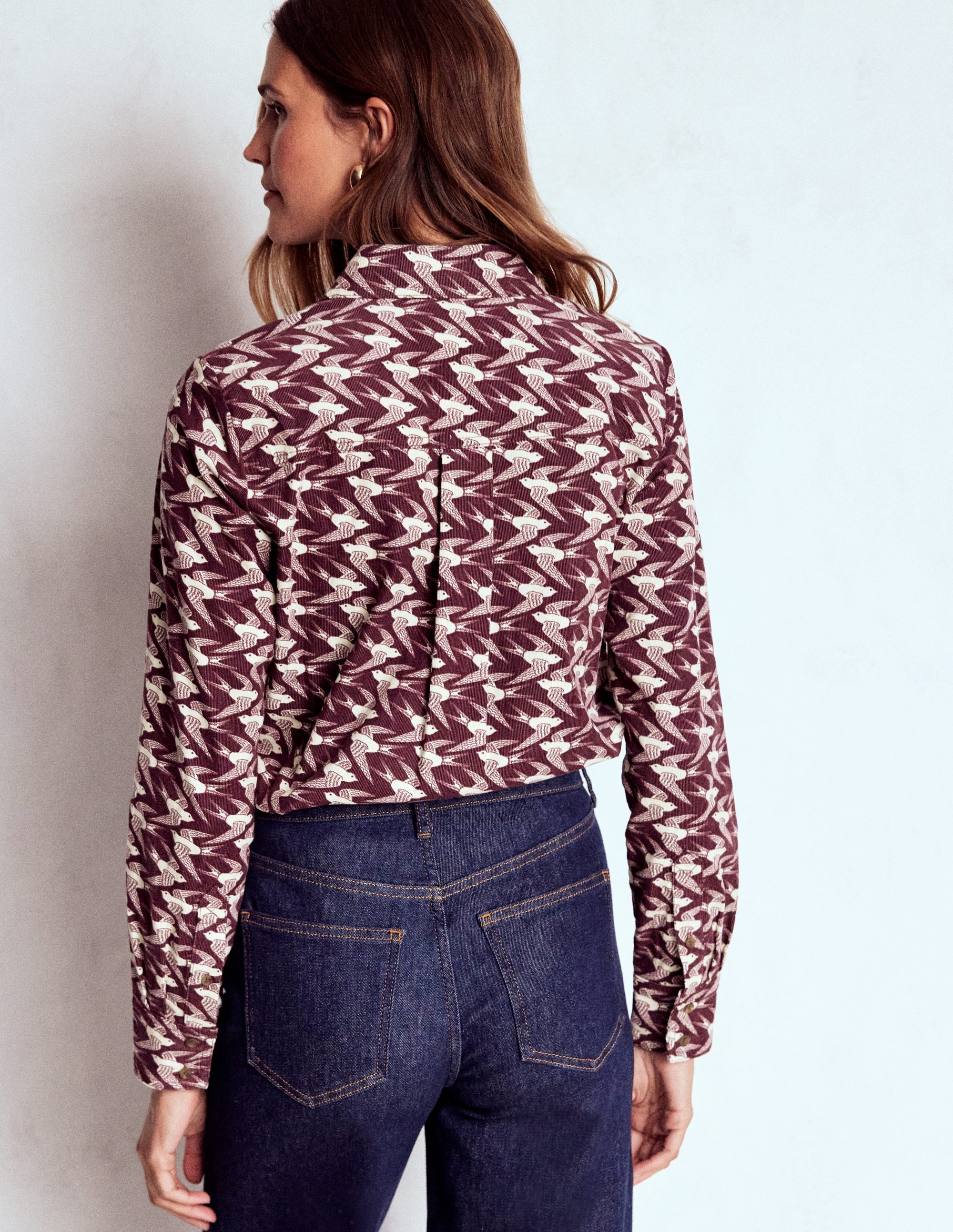 Sienna Cord Shirt-Dark Cherry, Swooping Swallow - Image 3