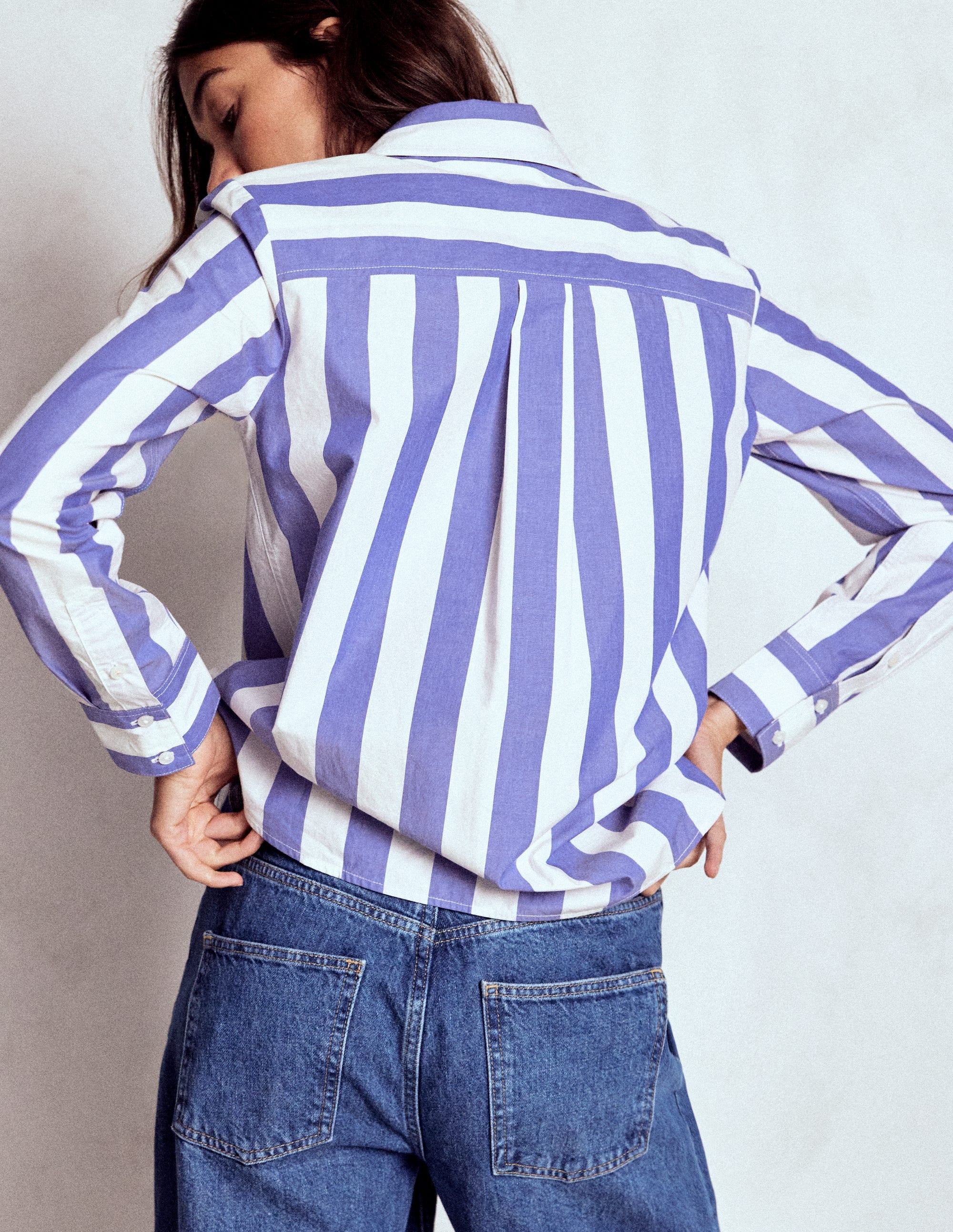 Sienna Cotton Shirt-Bright Blue and Ivory Stripe - Image 3