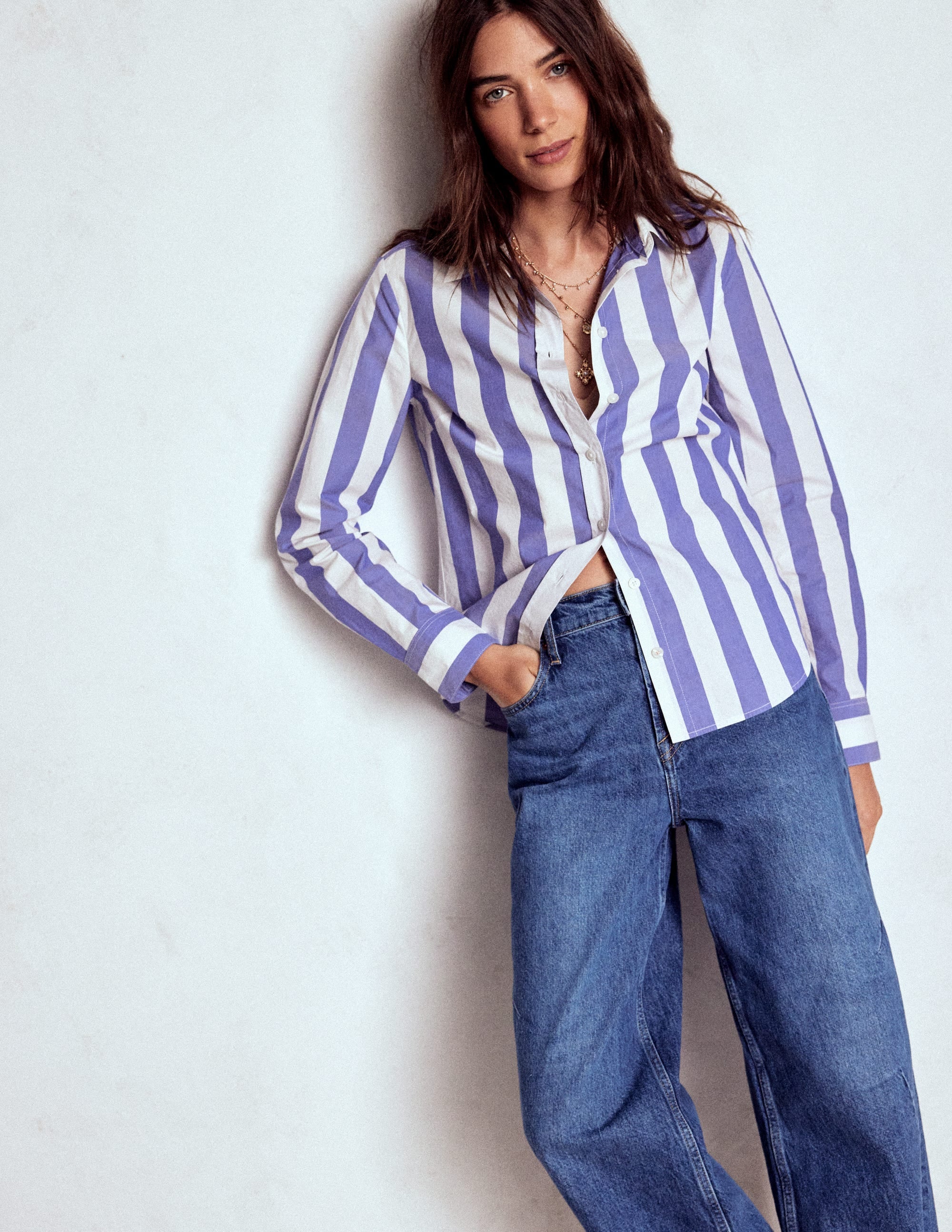 Sienna Cotton Shirt-Bright Blue and Ivory Stripe - Image 4
