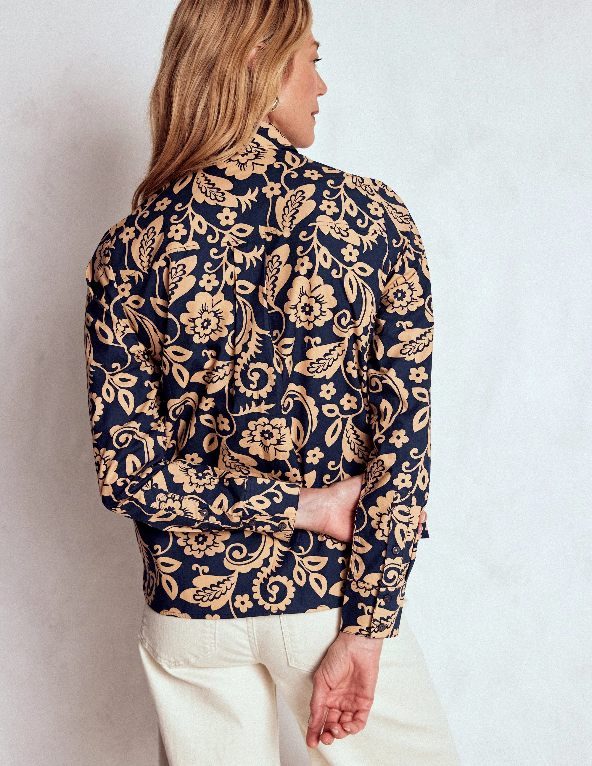 Sienna Cotton Shirt-French Navy, Ornate Flora - Image 3