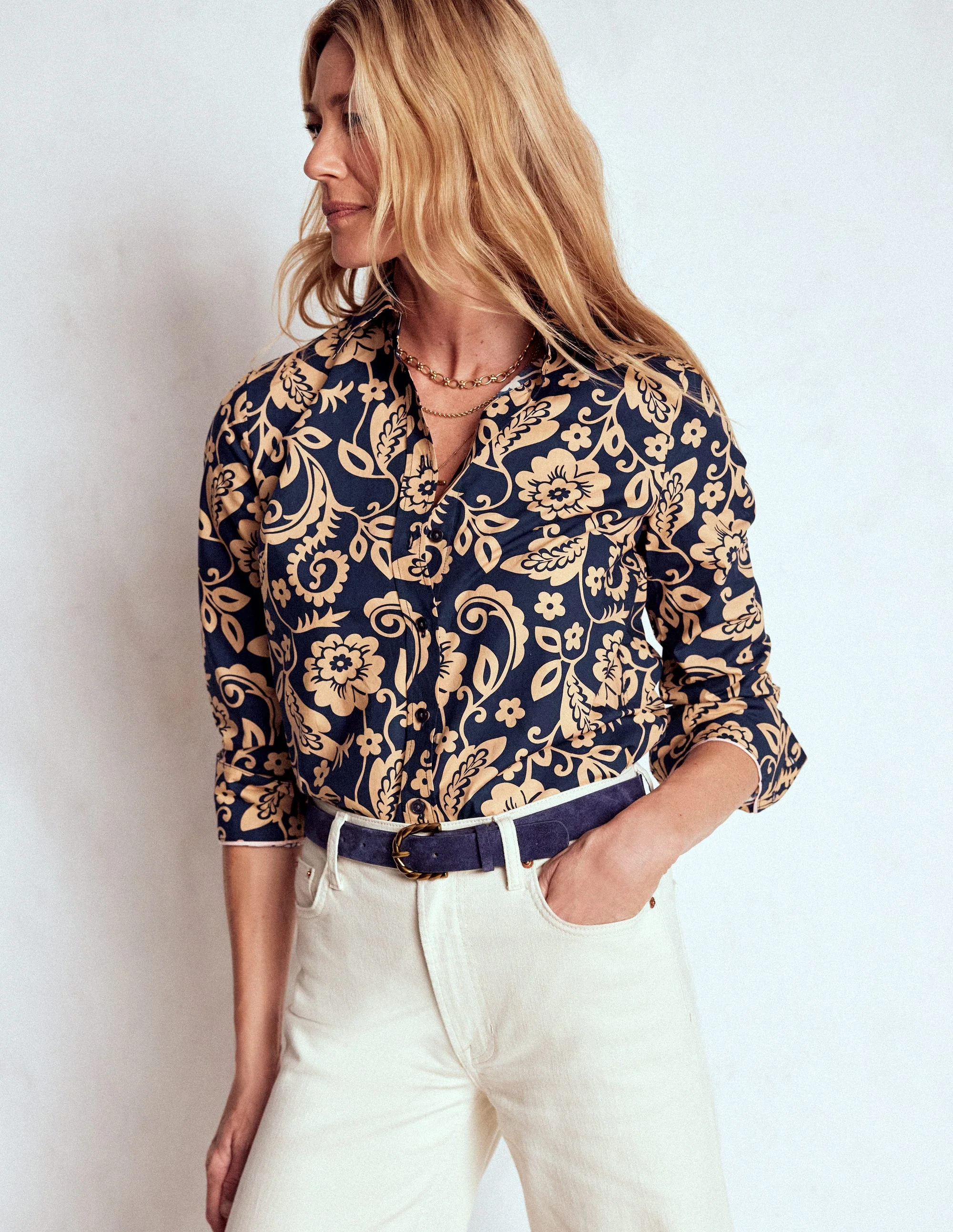 Sienna Cotton Shirt-French Navy, Ornate Flora - Image 4