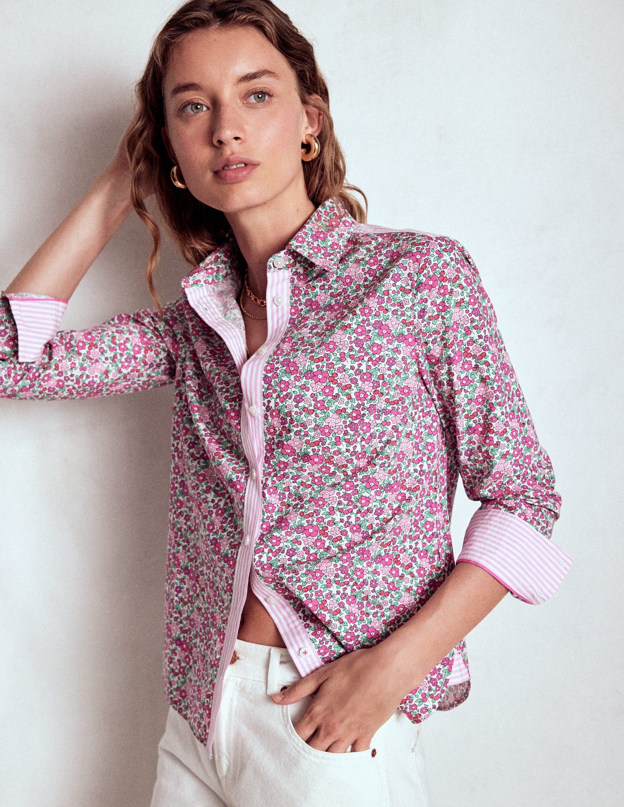Sienna Cotton Shirt-Pop Pansy, Apple Blossom - Image 4