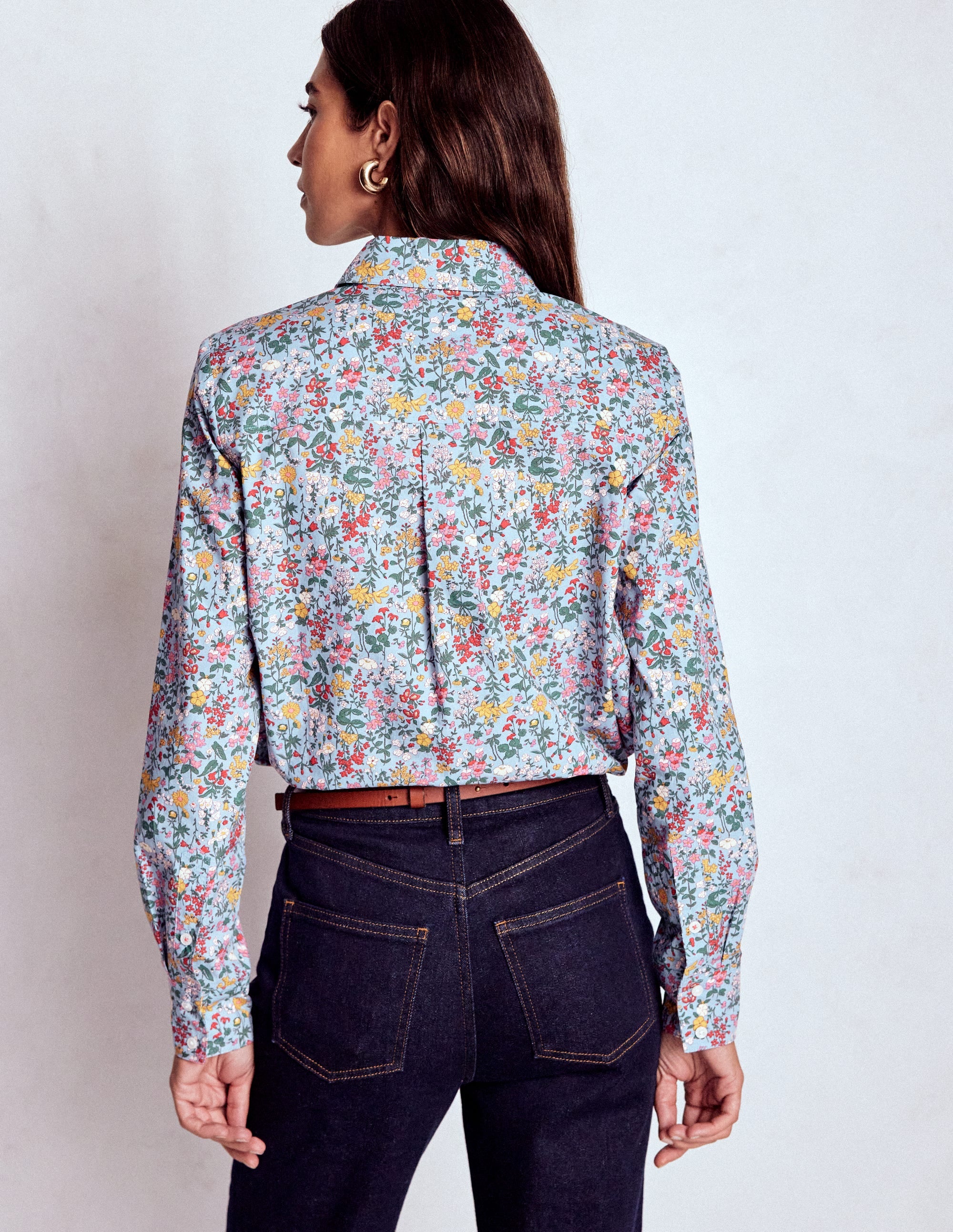 Sienna Cotton Shirt-Windward Blue, Delicate Meadow - Image 3