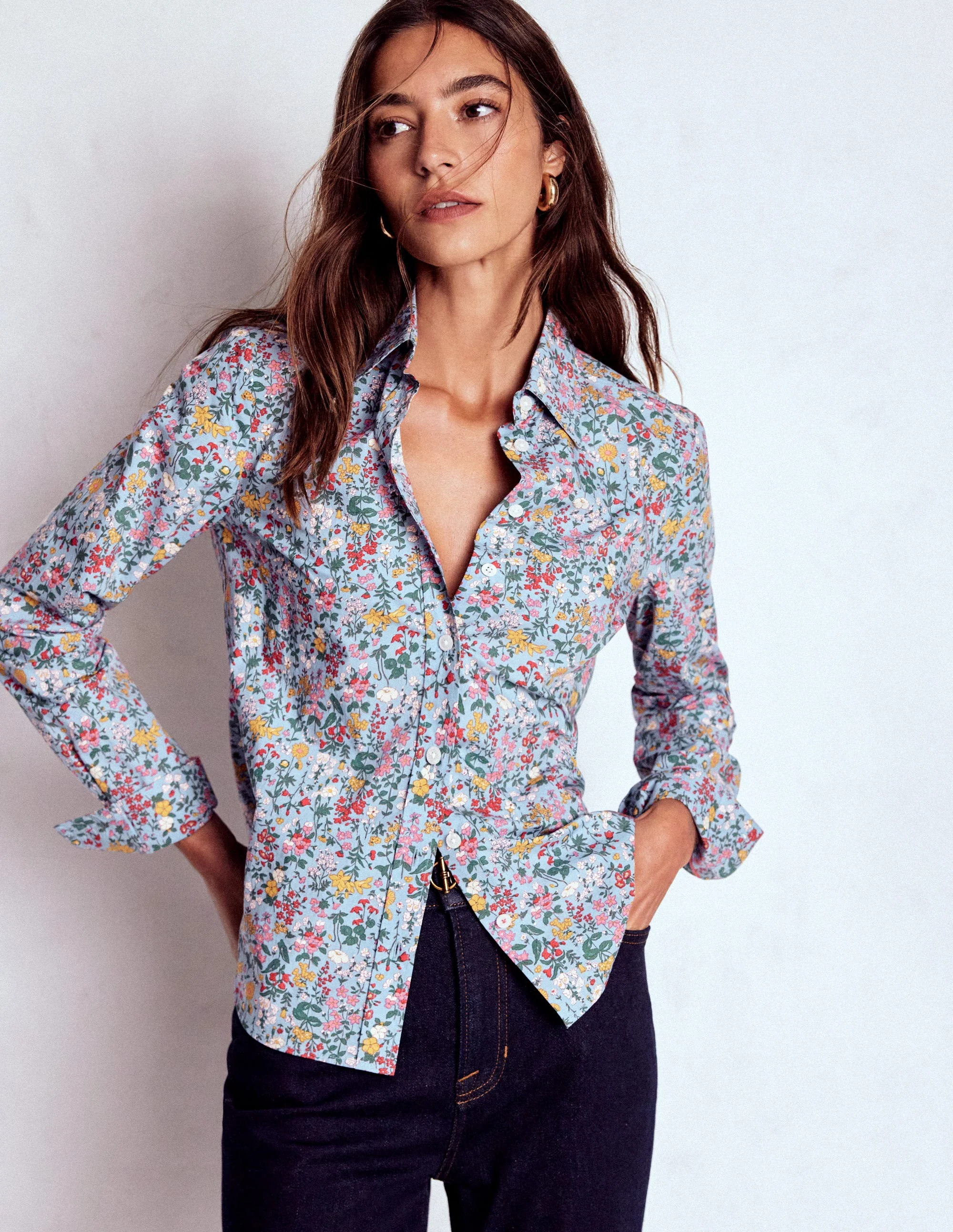 Sienna Cotton Shirt-Windward Blue, Delicate Meadow - Image 4