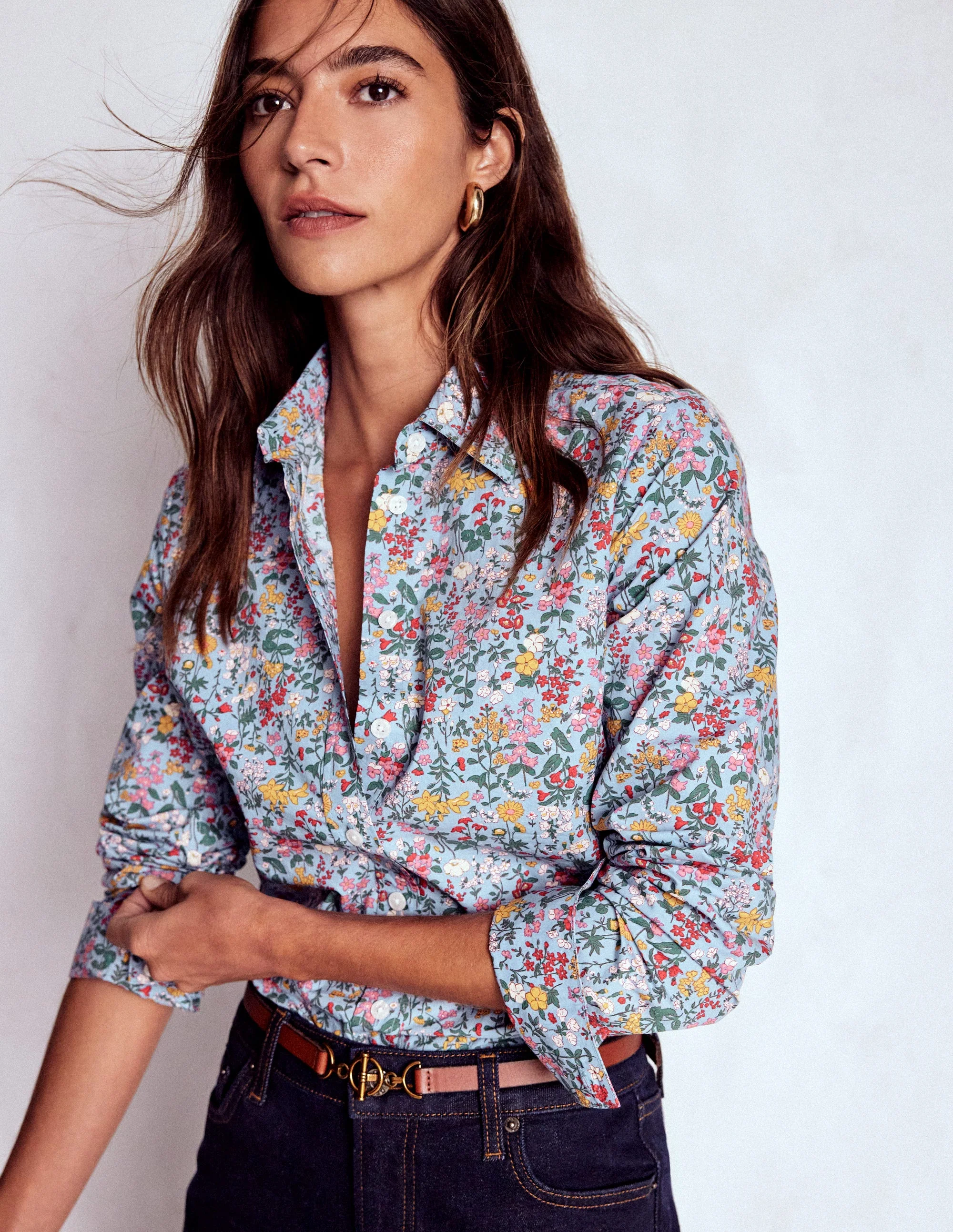 Sienna Cotton Shirt-Windward Blue, Delicate Meadow - Image 5