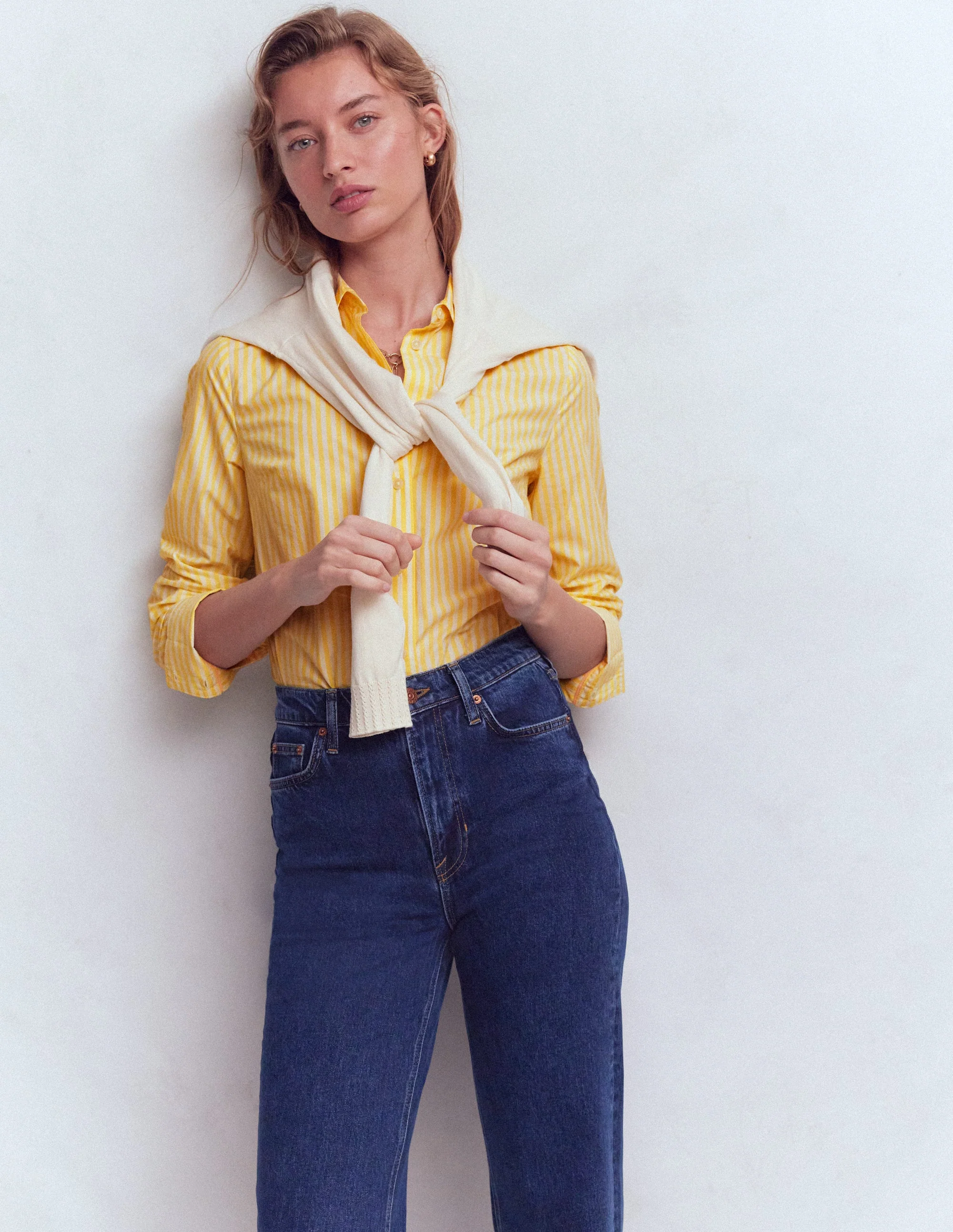 Sienna Cotton Shirt-Yellow and Ivory Stripe - Image 5