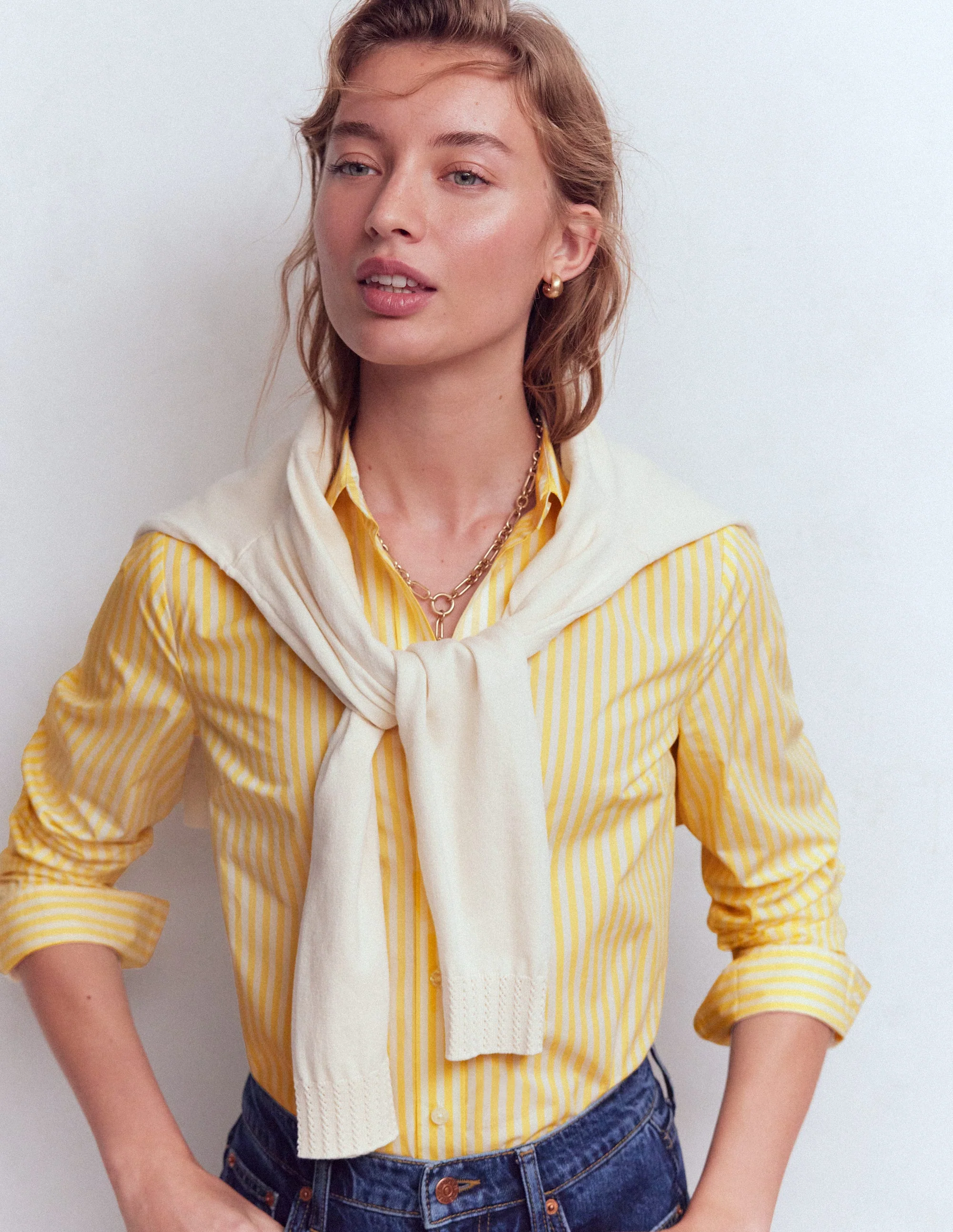Sienna Cotton Shirt-Yellow and Ivory Stripe - Image 6