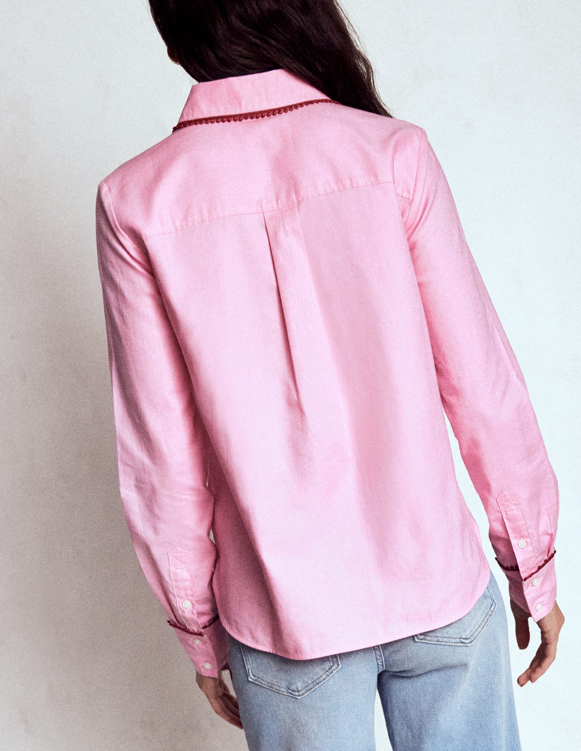 Sienna Interest Cotton Shirt-Pink, Pom Trim - Image 3
