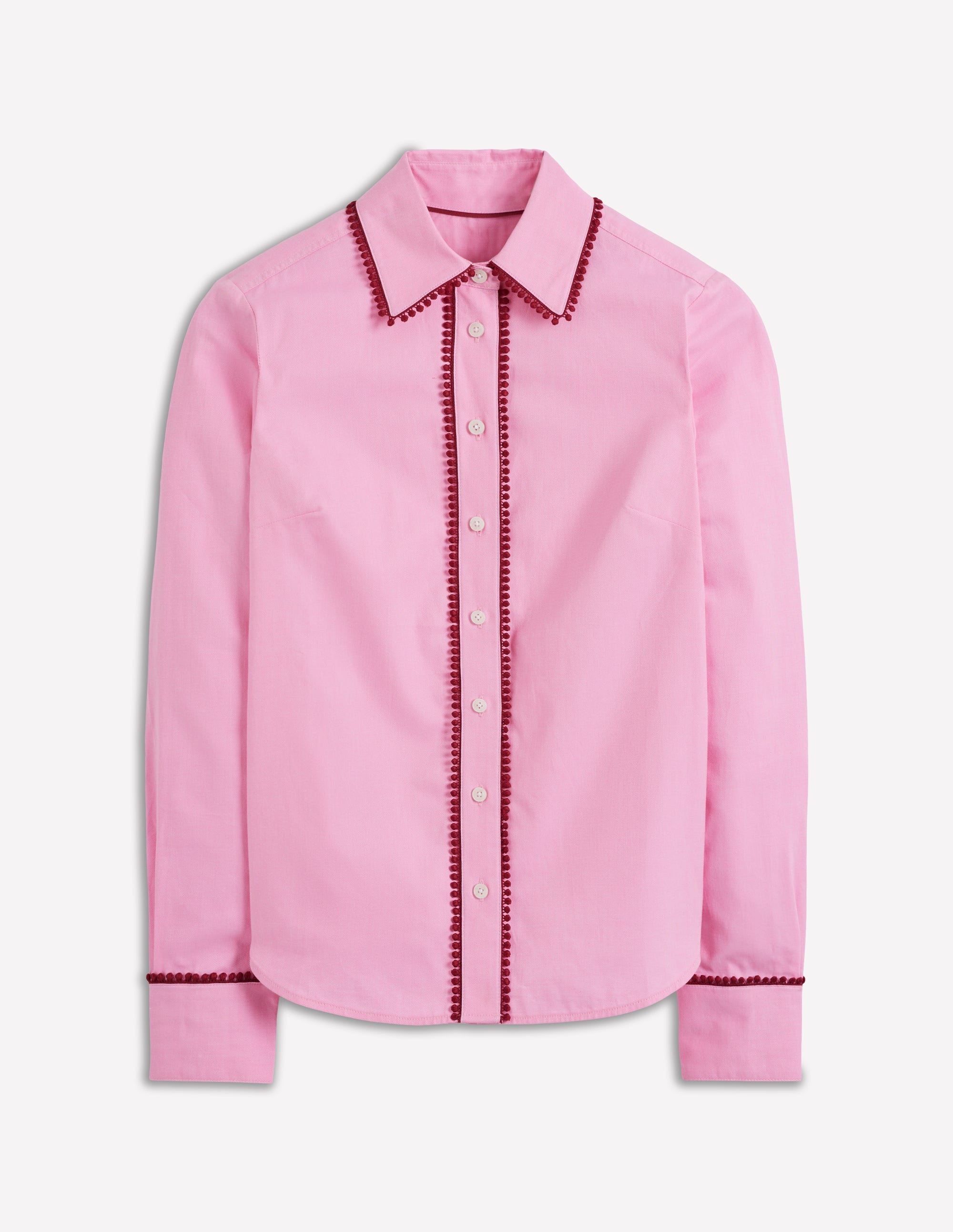 Sienna Interest Cotton Shirt-Pink, Pom Trim - Image 5