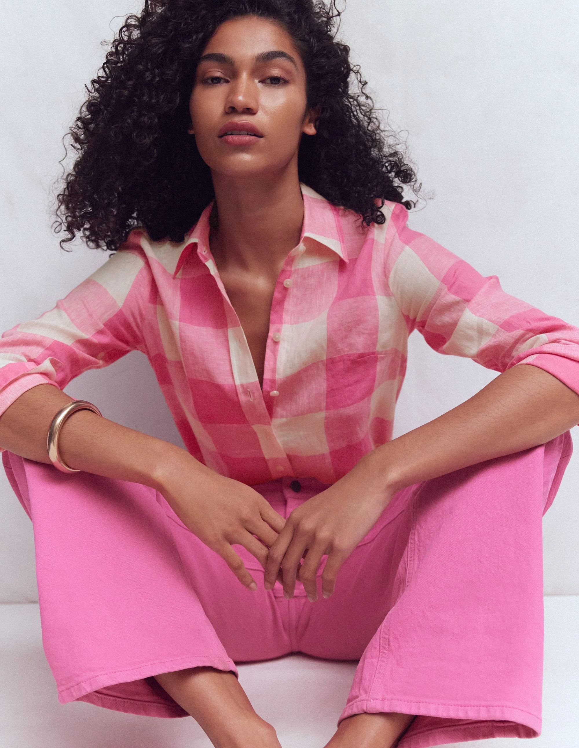 Sienna Linen Shirt-Pink Gingham