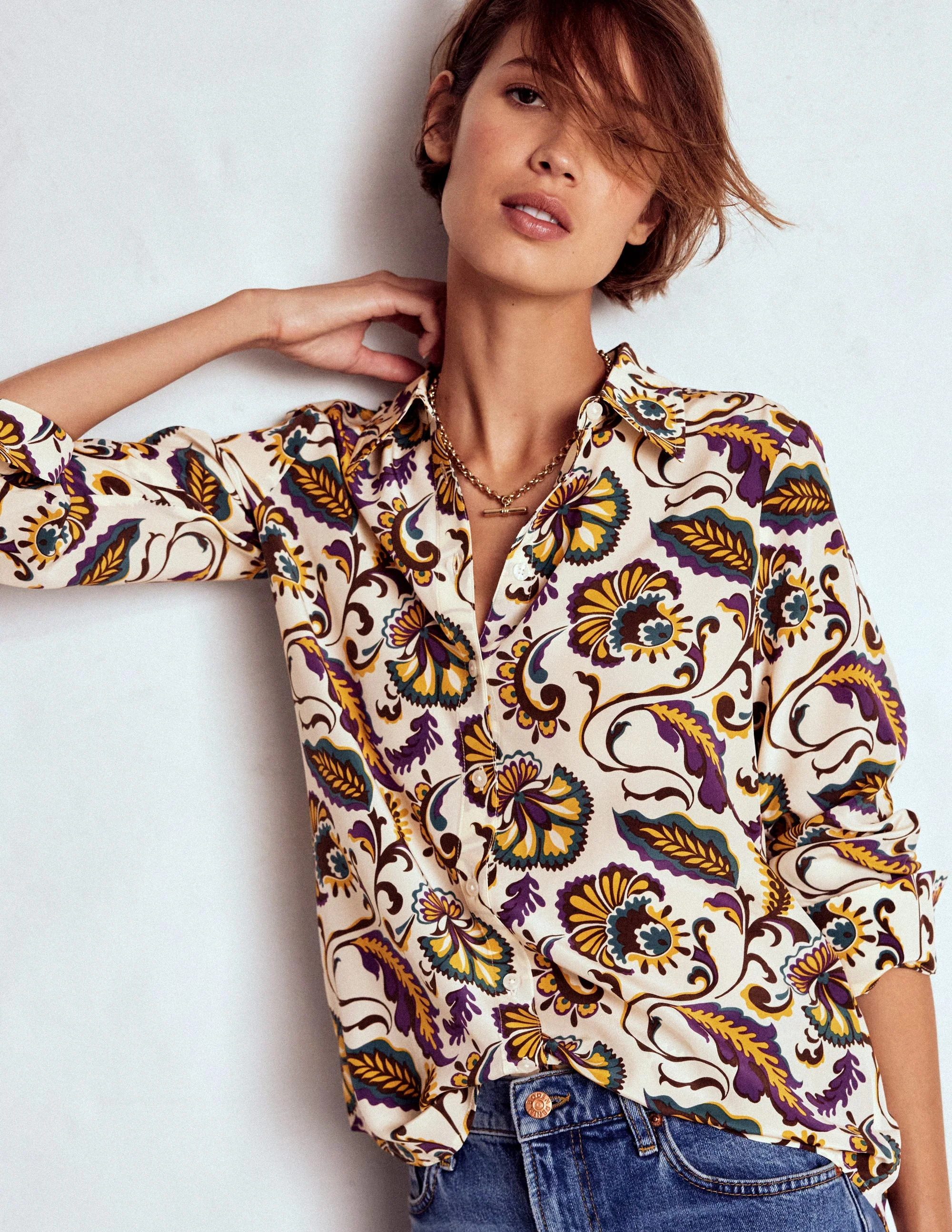 Sienna Silk Shirt-Multi, Ornate Meadow - Image 4