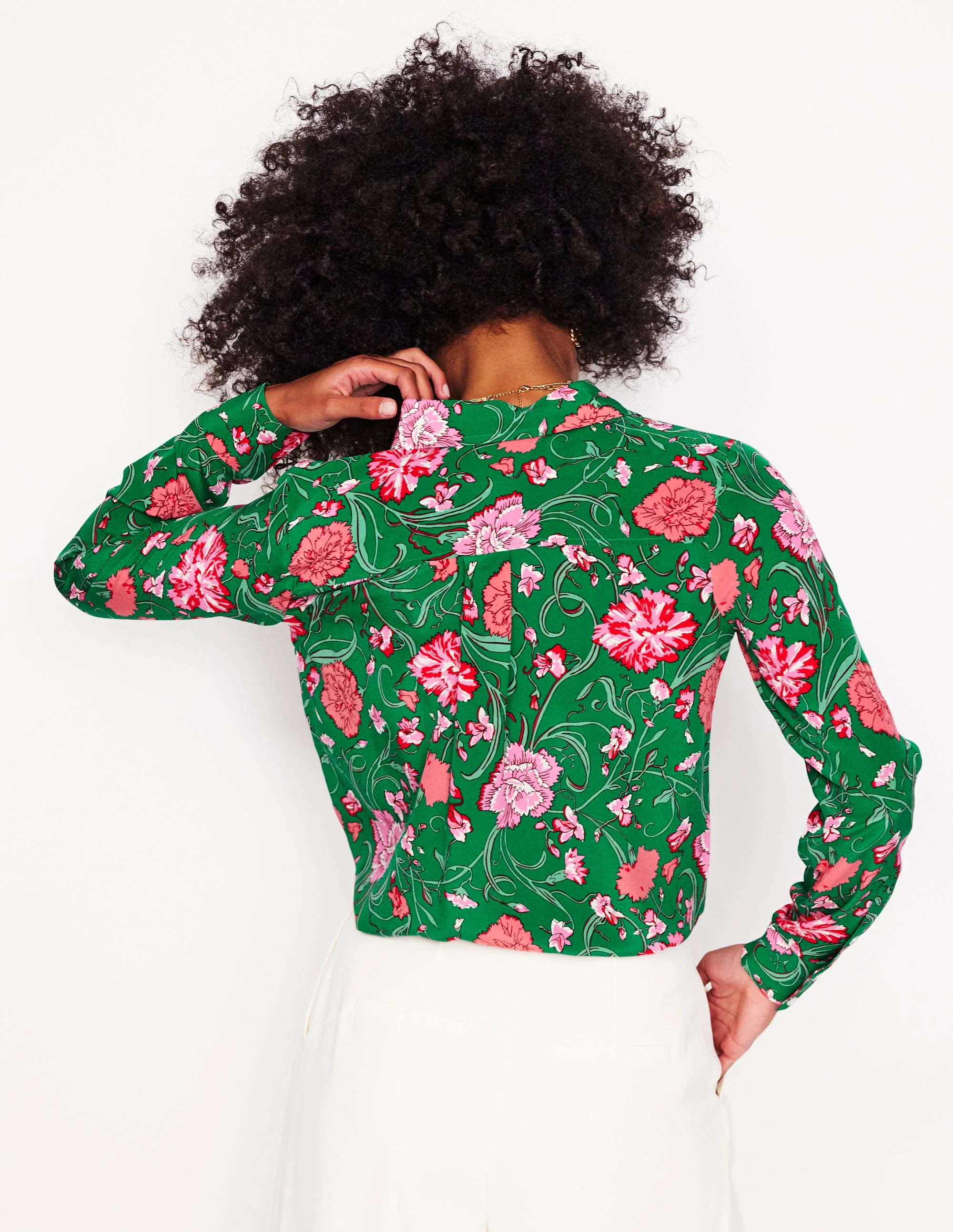 Sienna Silk Shirt-Rich emerald, Carnation Vine - Image 4