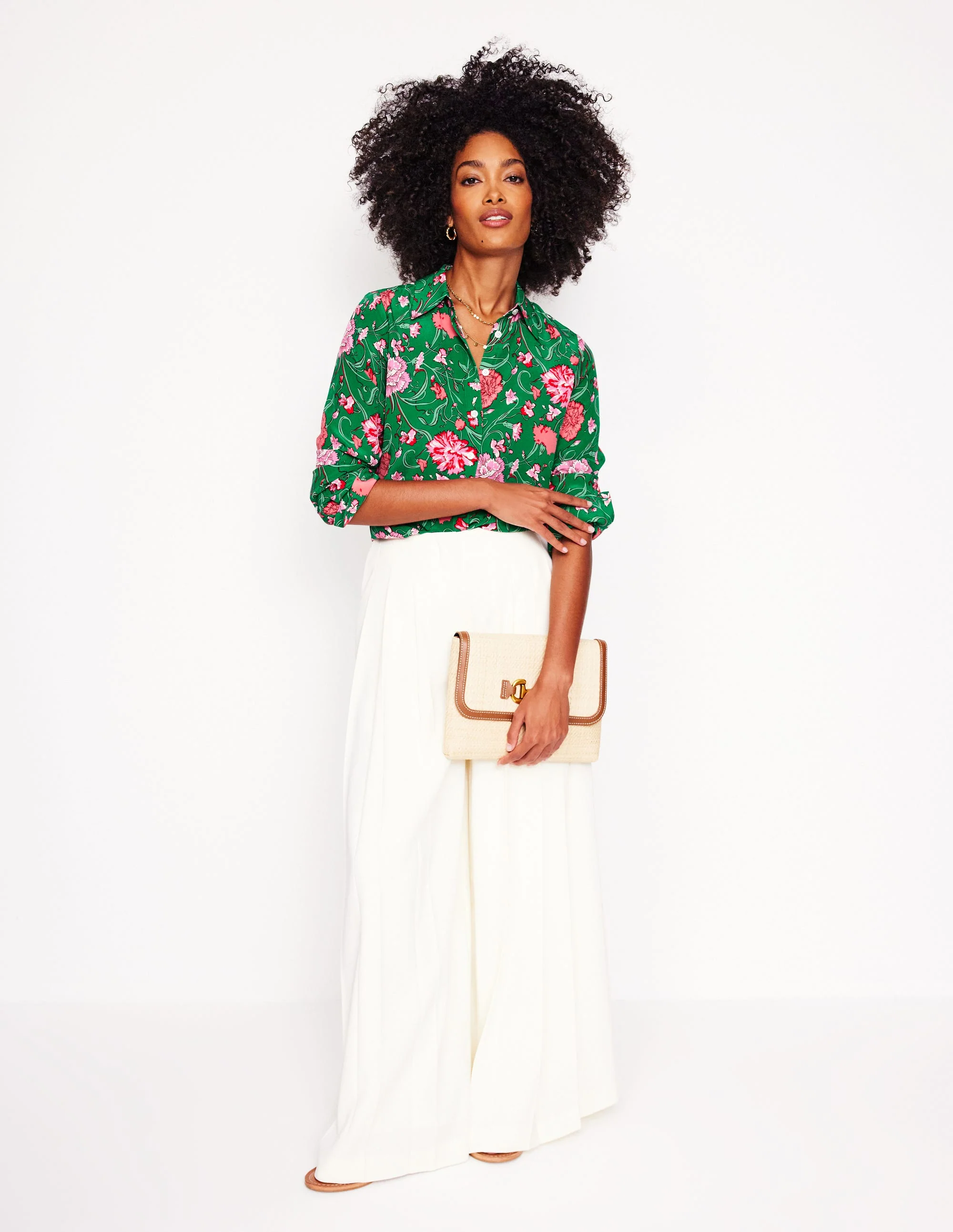 Sienna Silk Shirt-Rich emerald, Carnation Vine - Image 6
