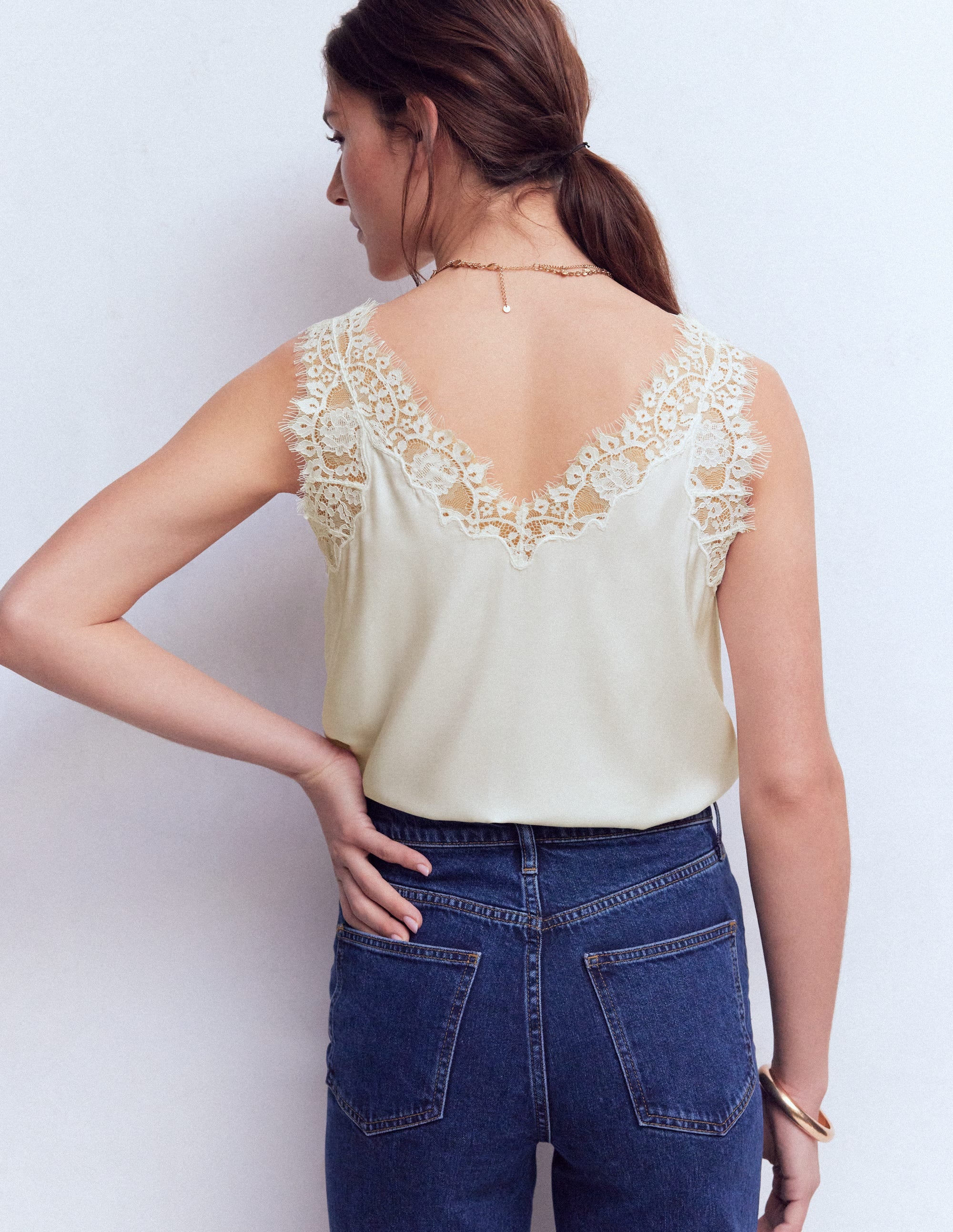Silk-blend Lace Trim Cami Top-Ivory - Image 3