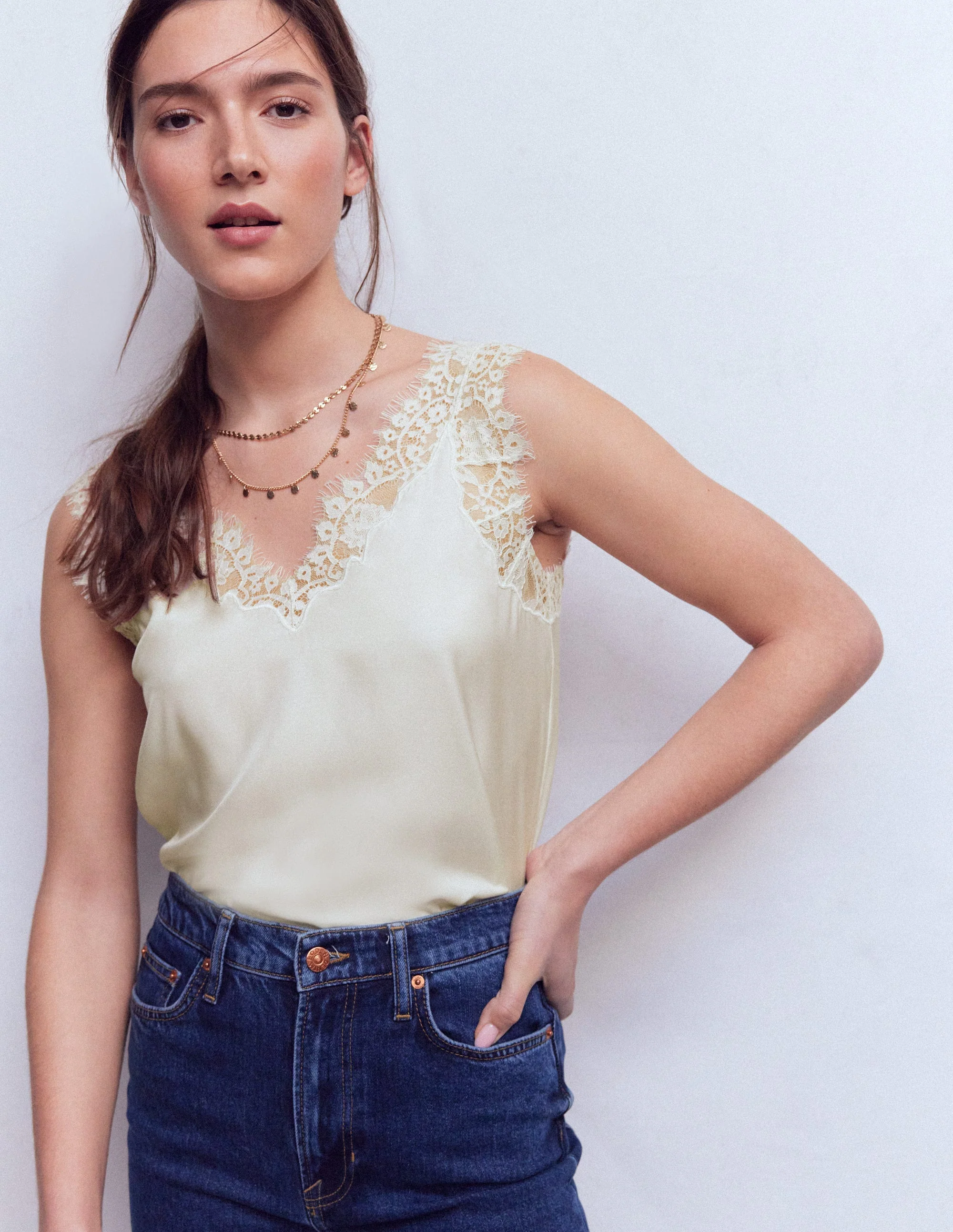 Silk-blend Lace Trim Cami Top-Ivory - Image 4