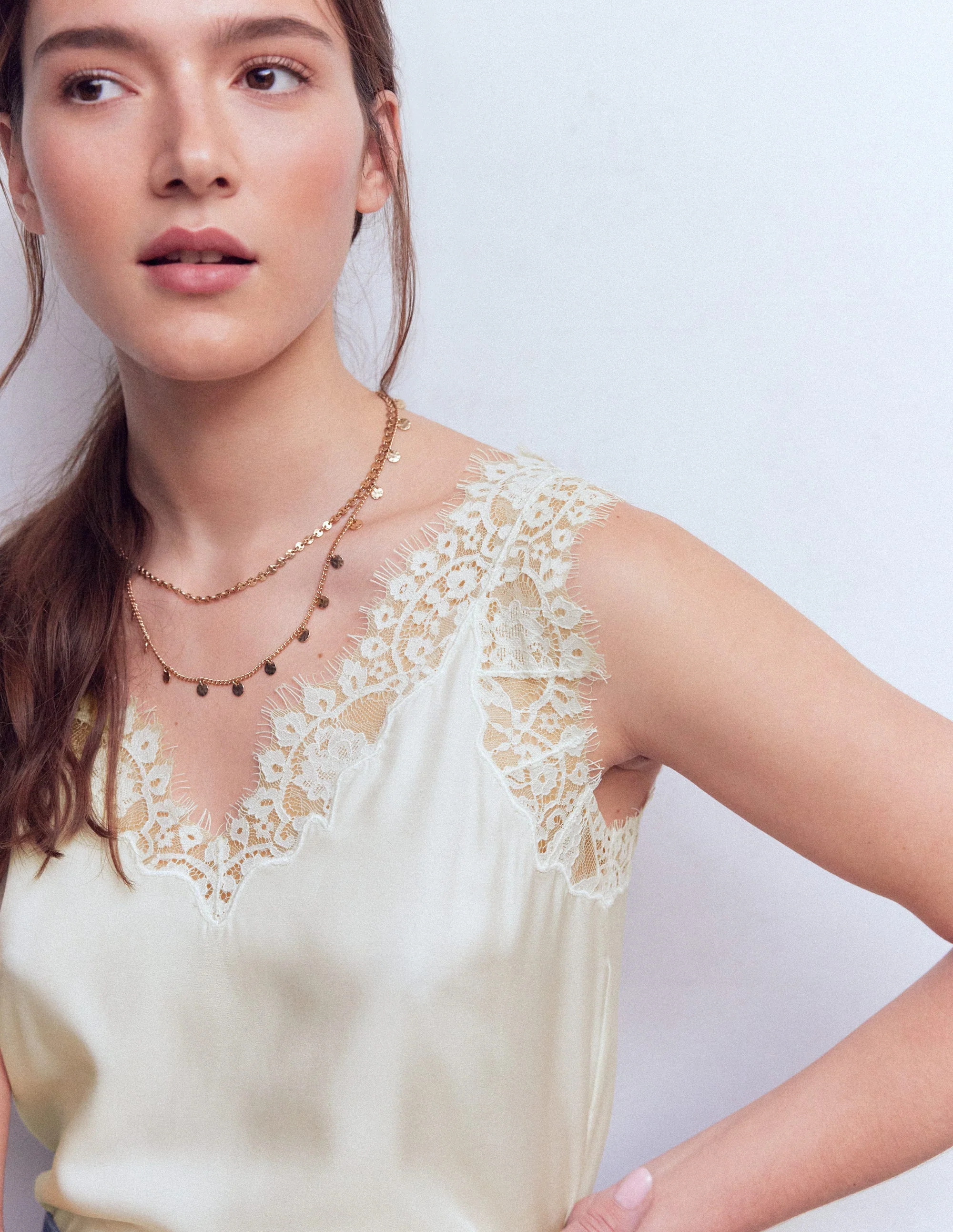 Silk-blend Lace Trim Cami Top-Ivory - Image 5