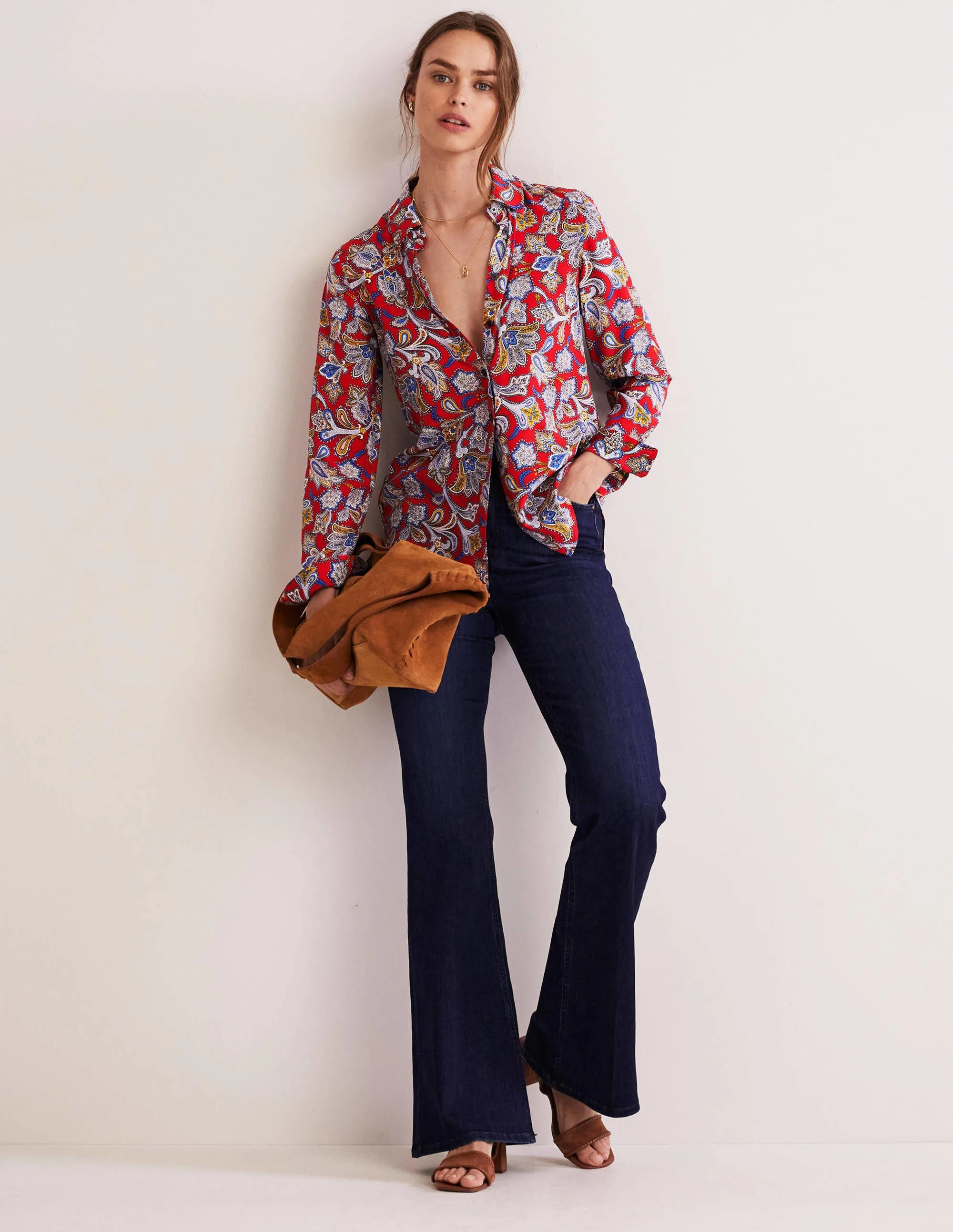 Silk Shirt-Aurora Red, Paisley Bud