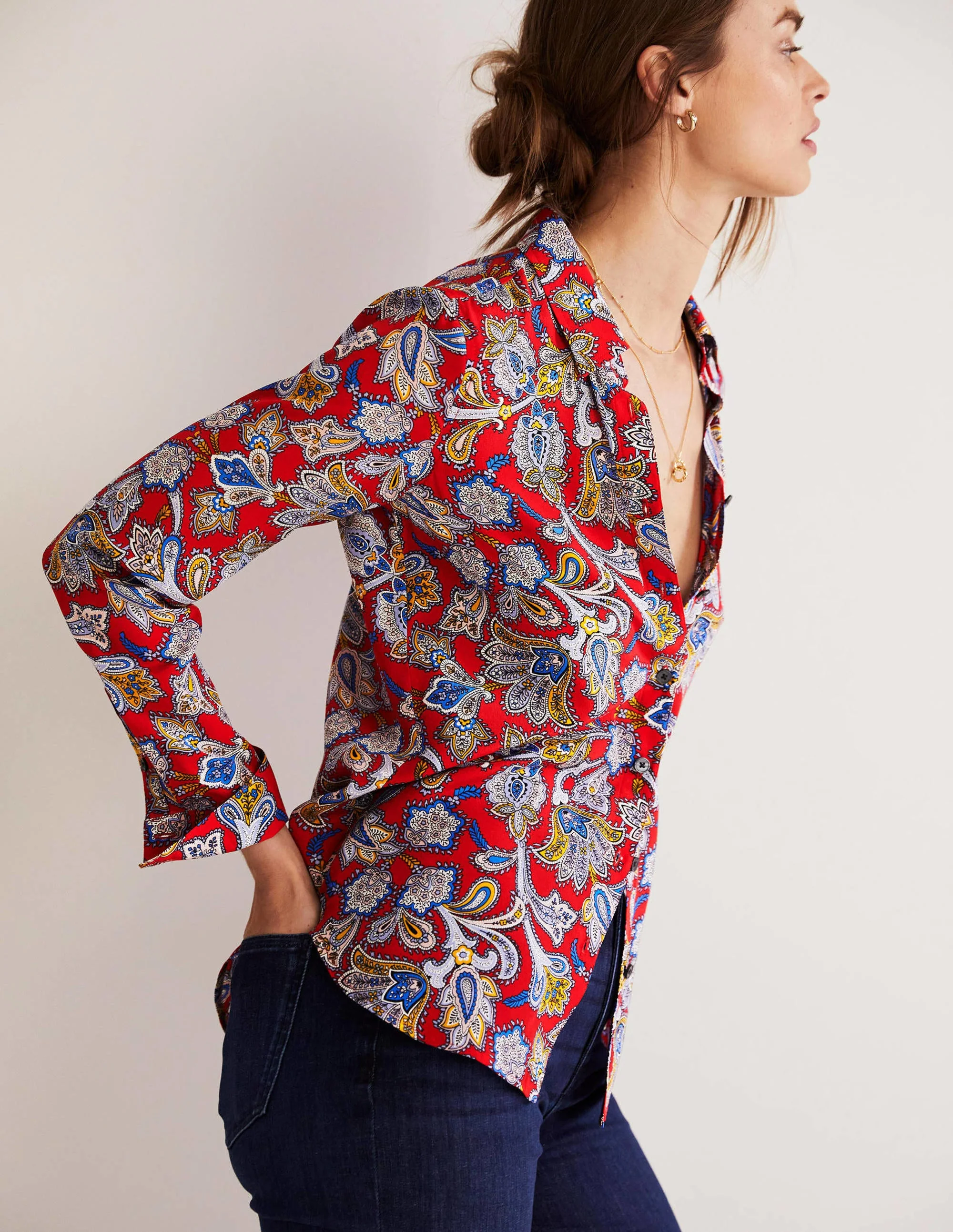 Silk Shirt-Aurora Red, Paisley Bud - Image 2