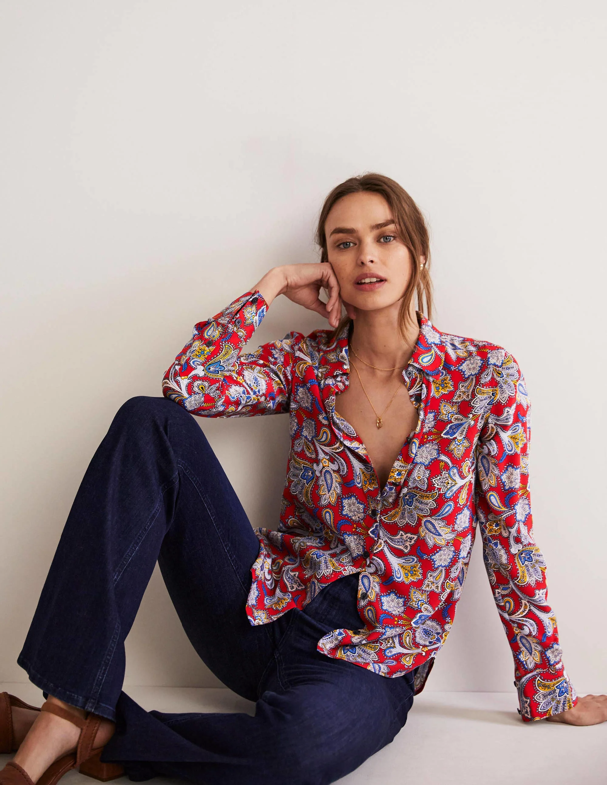 Silk Shirt-Aurora Red, Paisley Bud - Image 3