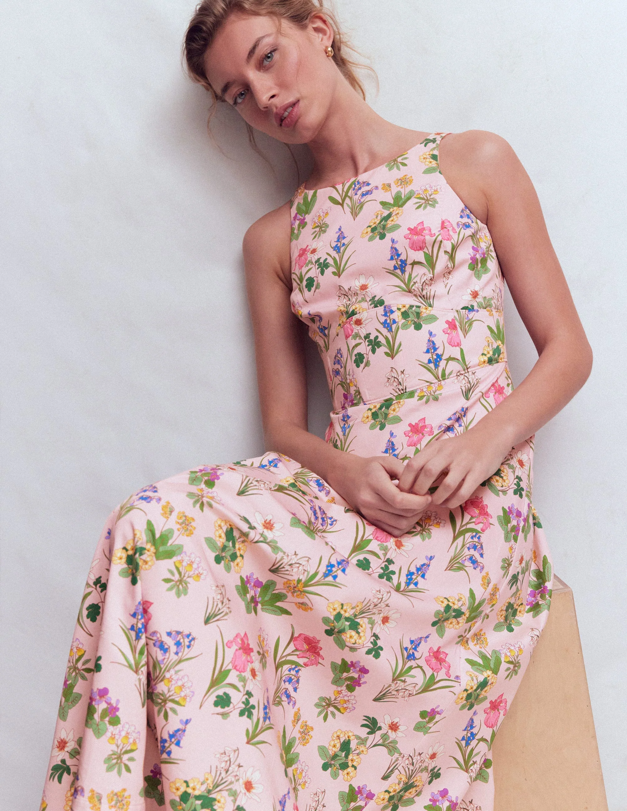 Silvia Boned Bodice Maxi Dress-French Pink, Delicate Blossom - Image 2
