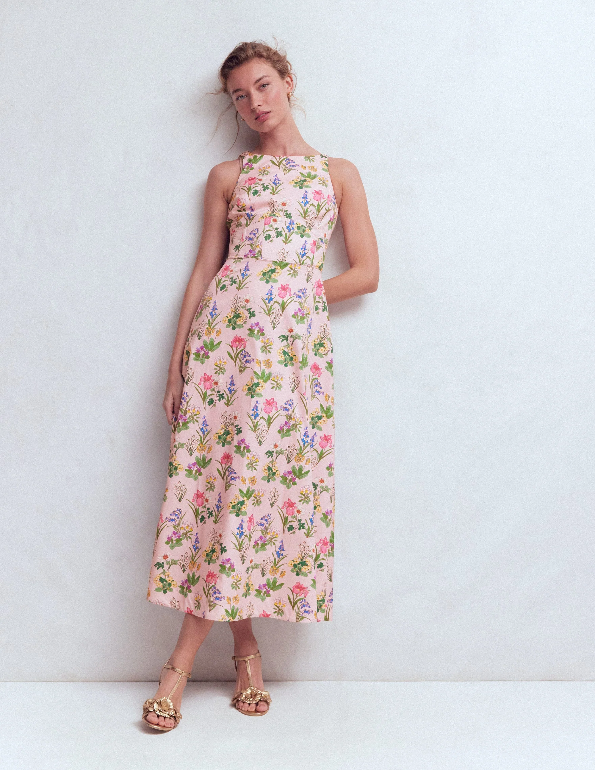Silvia Boned Bodice Maxi Dress-French Pink, Delicate Blossom - Image 5