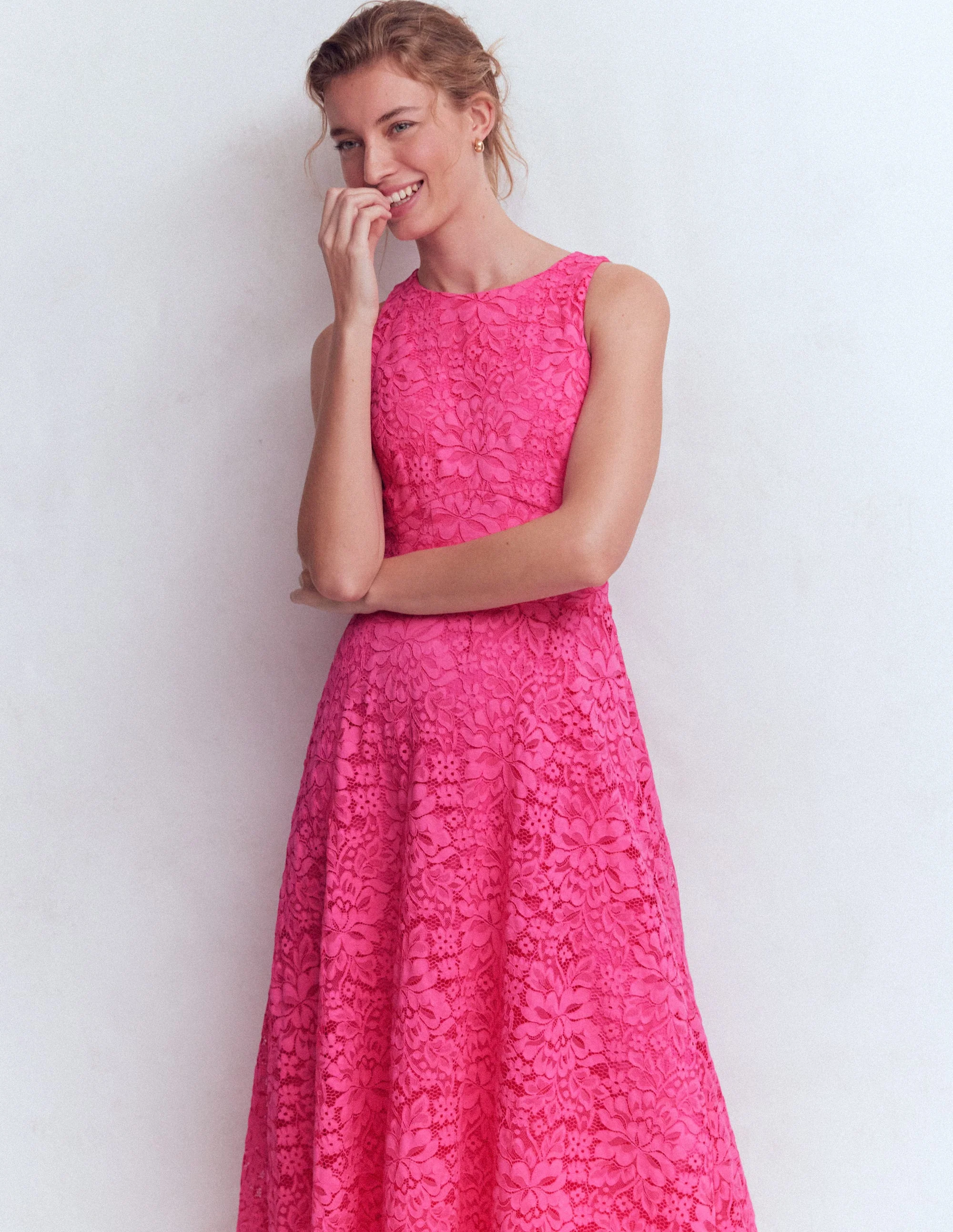Silvia Boned Bodice Maxi Dress-Pink Punch Lace - Image 4