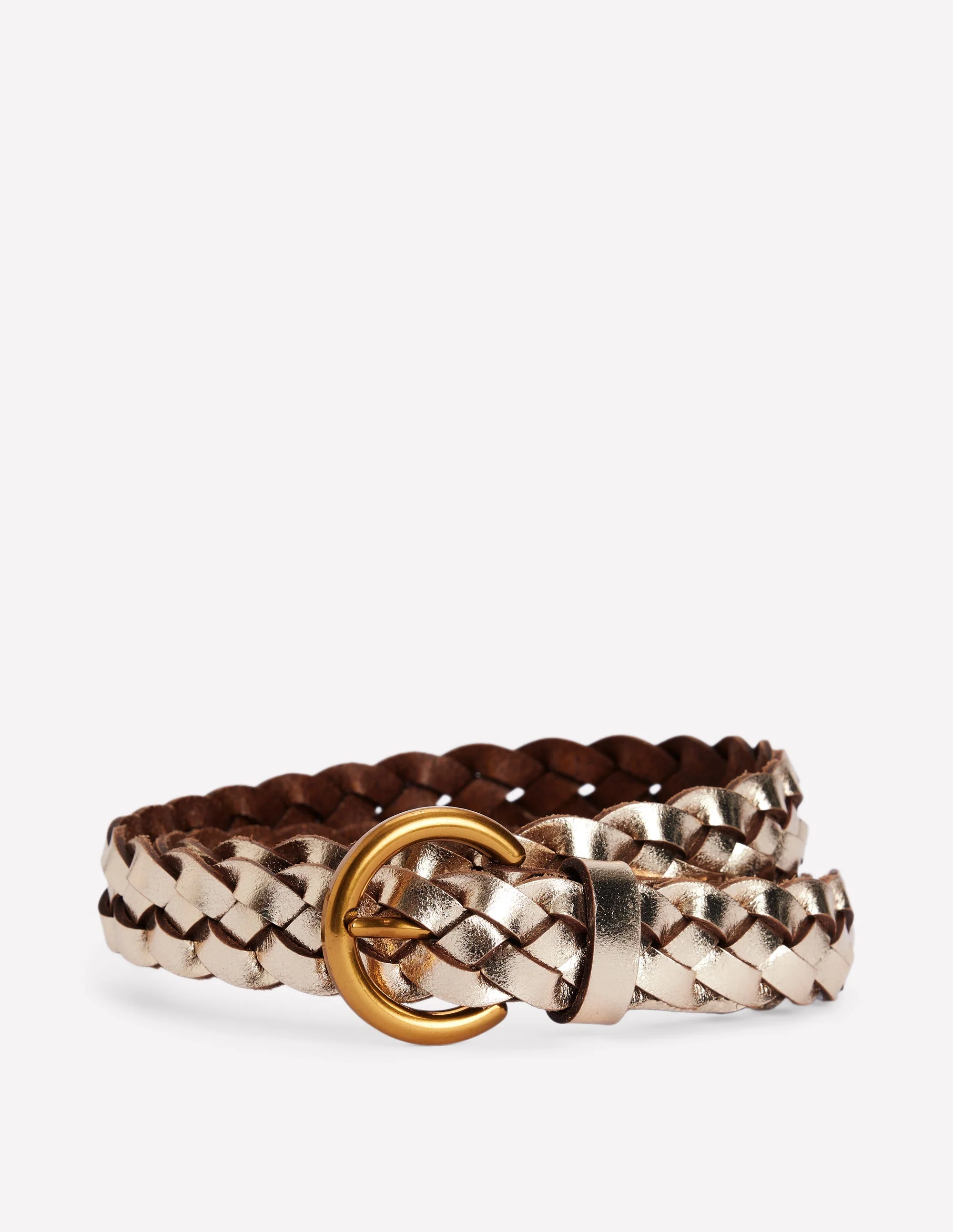 Skinny Plaited Belt-Gold