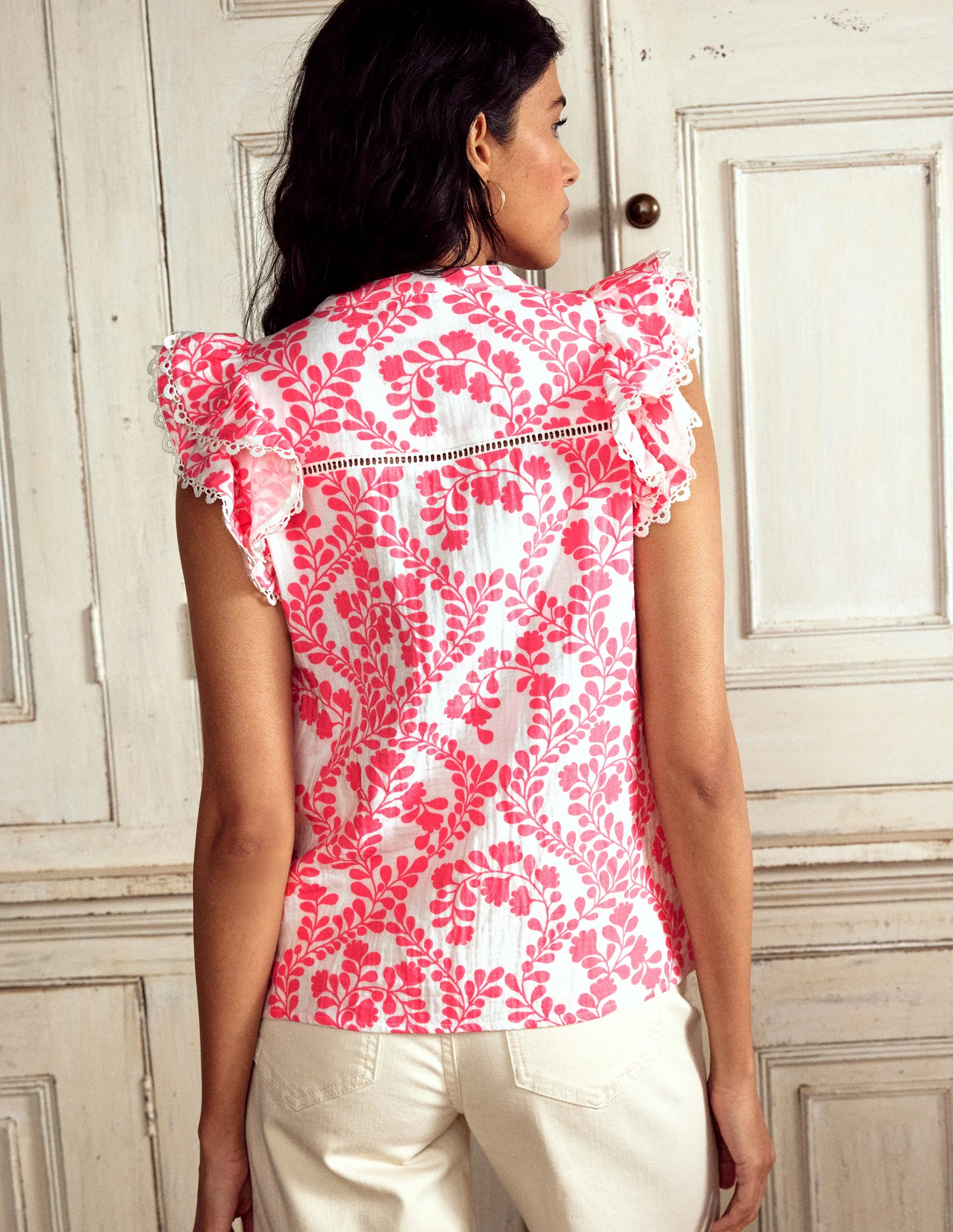Sleeveless Double Cloth Top-Azalea Pink, Vine Silhouette - Image 3