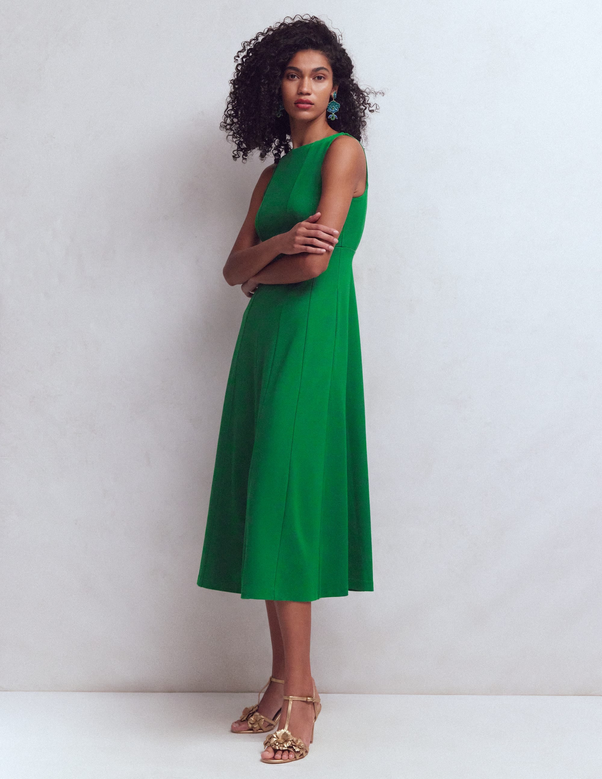 Sleeveless Ponte Midi Dress-Fresh Green - Image 4