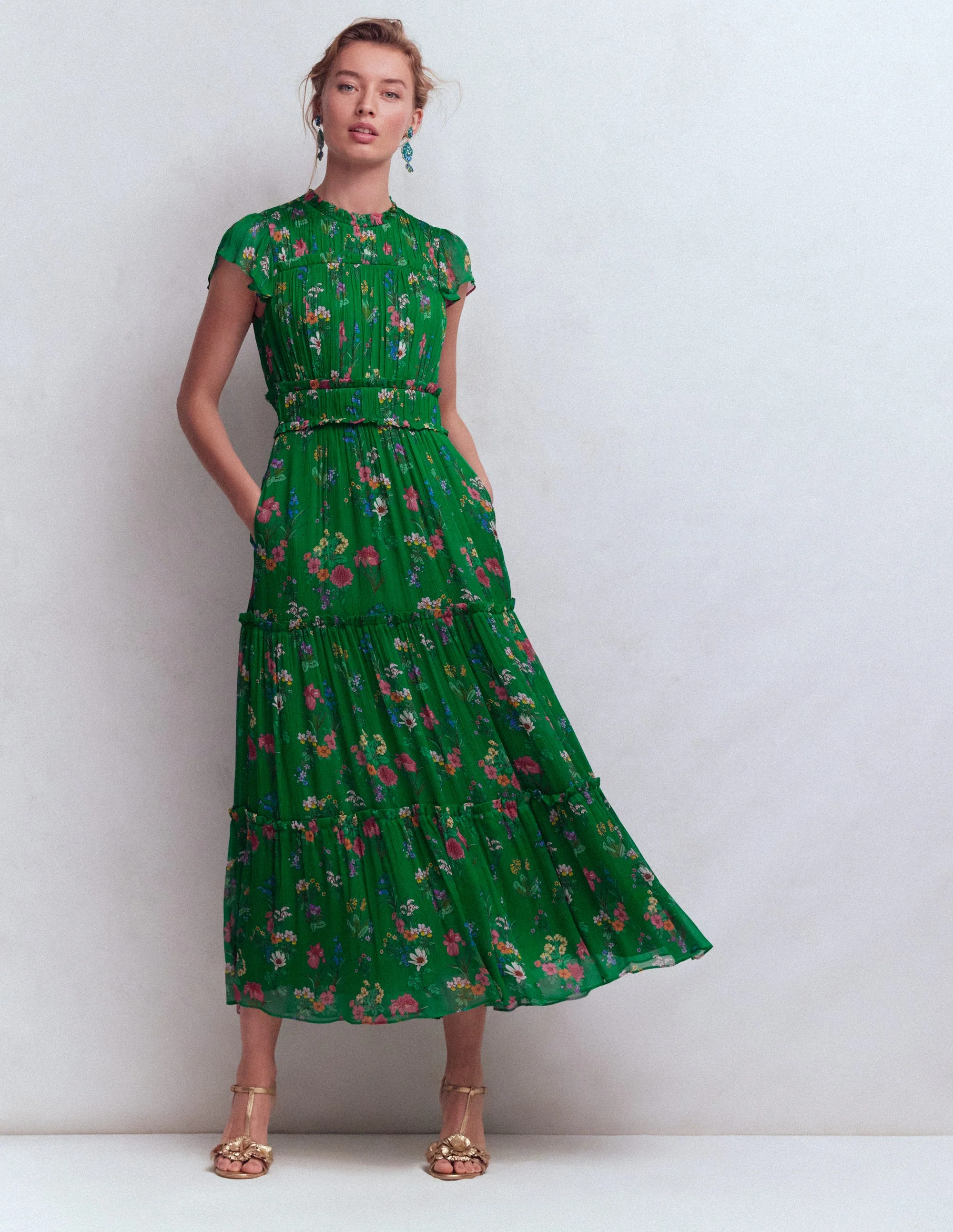 Sleeveless Ruffle Dress-Bear Grass, Delicate Blossom