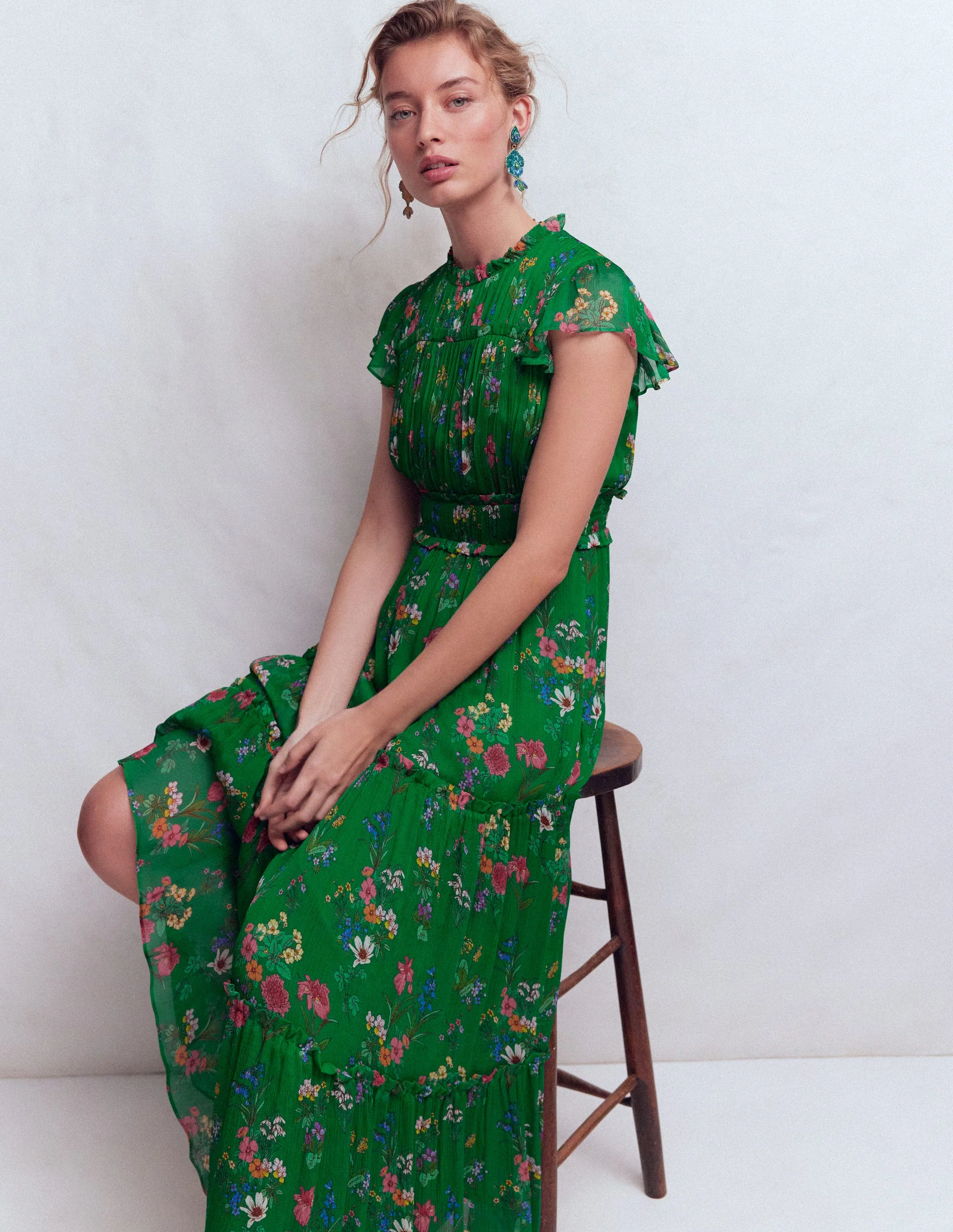 Sleeveless Ruffle Dress-Bear Grass, Delicate Blossom - Image 4