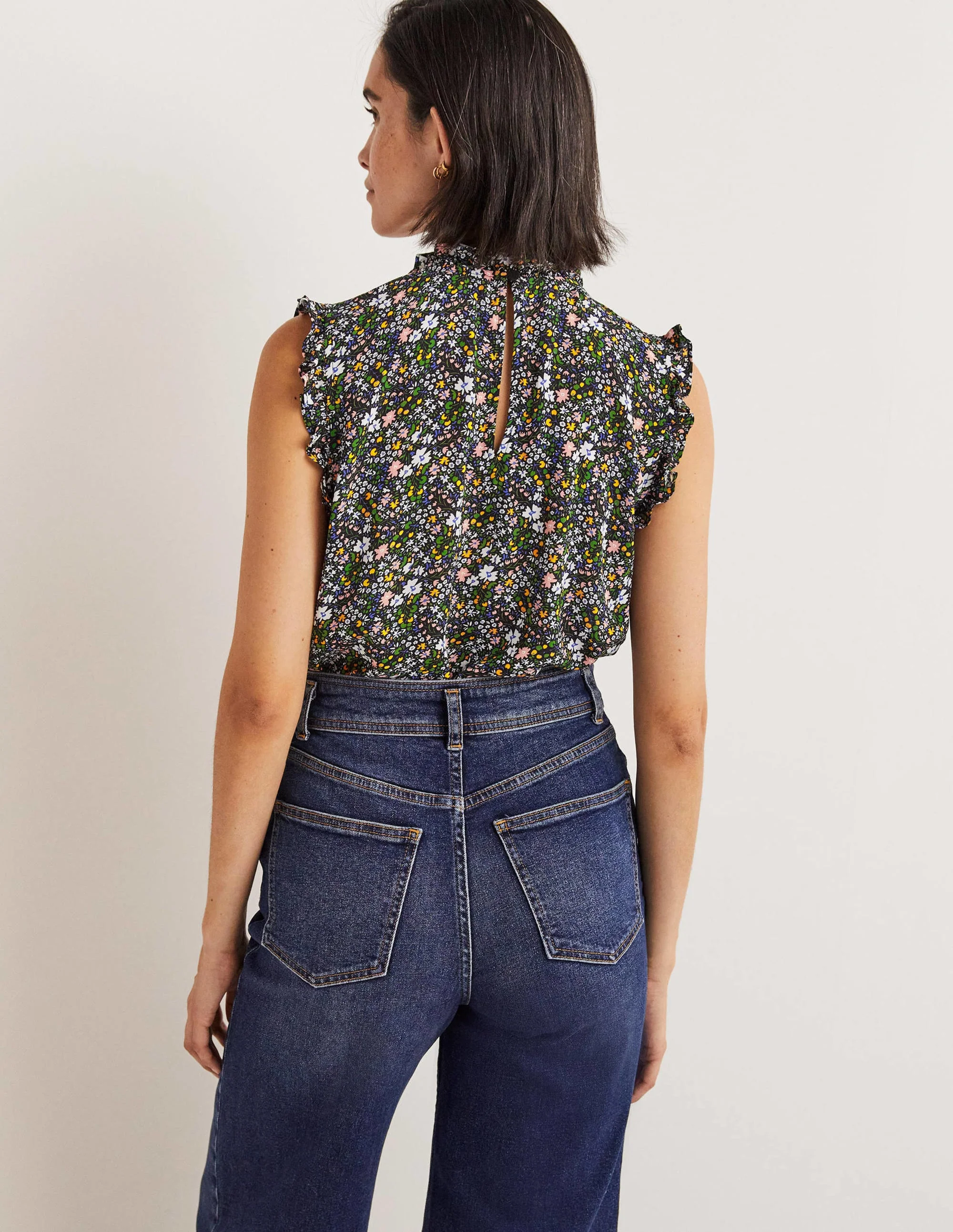 Sleeveless Smocked Top-Black, Abstract Ditsy - Image 3
