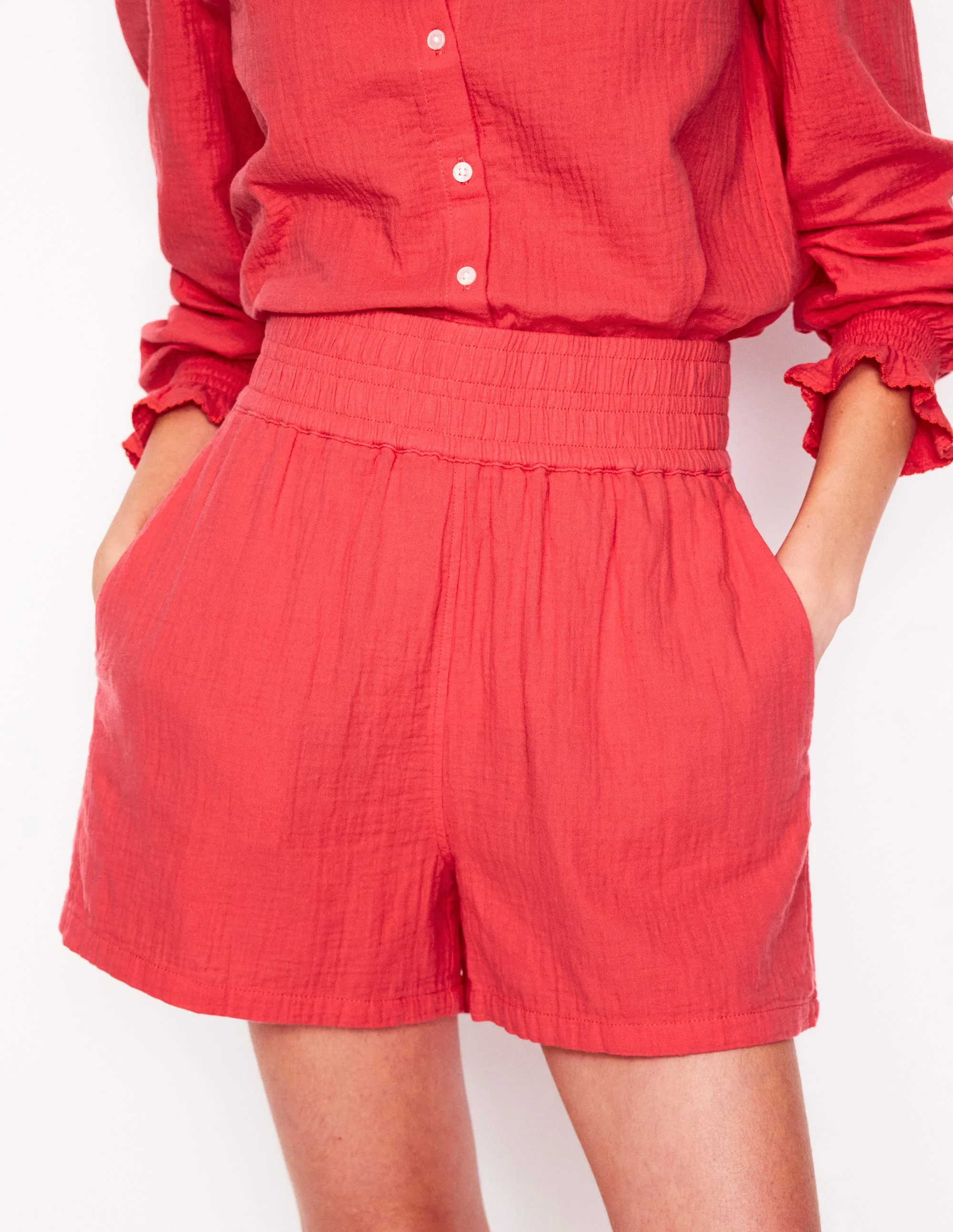Smocked Double Cloth Shorts-Jam Red - Image 4