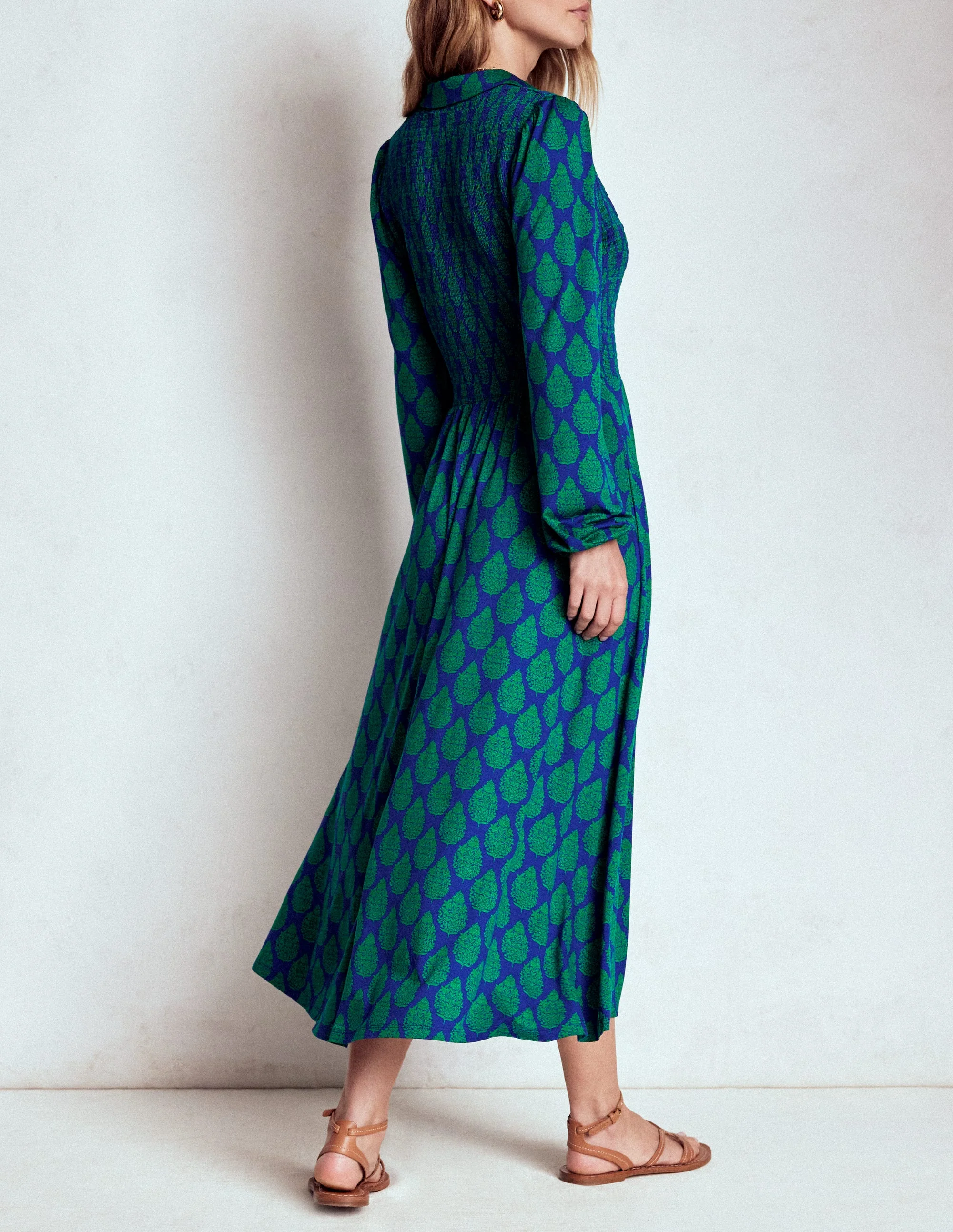 Smocked Jersey Shirt Dress-Blue, Wildflower Bouquet - Image 4