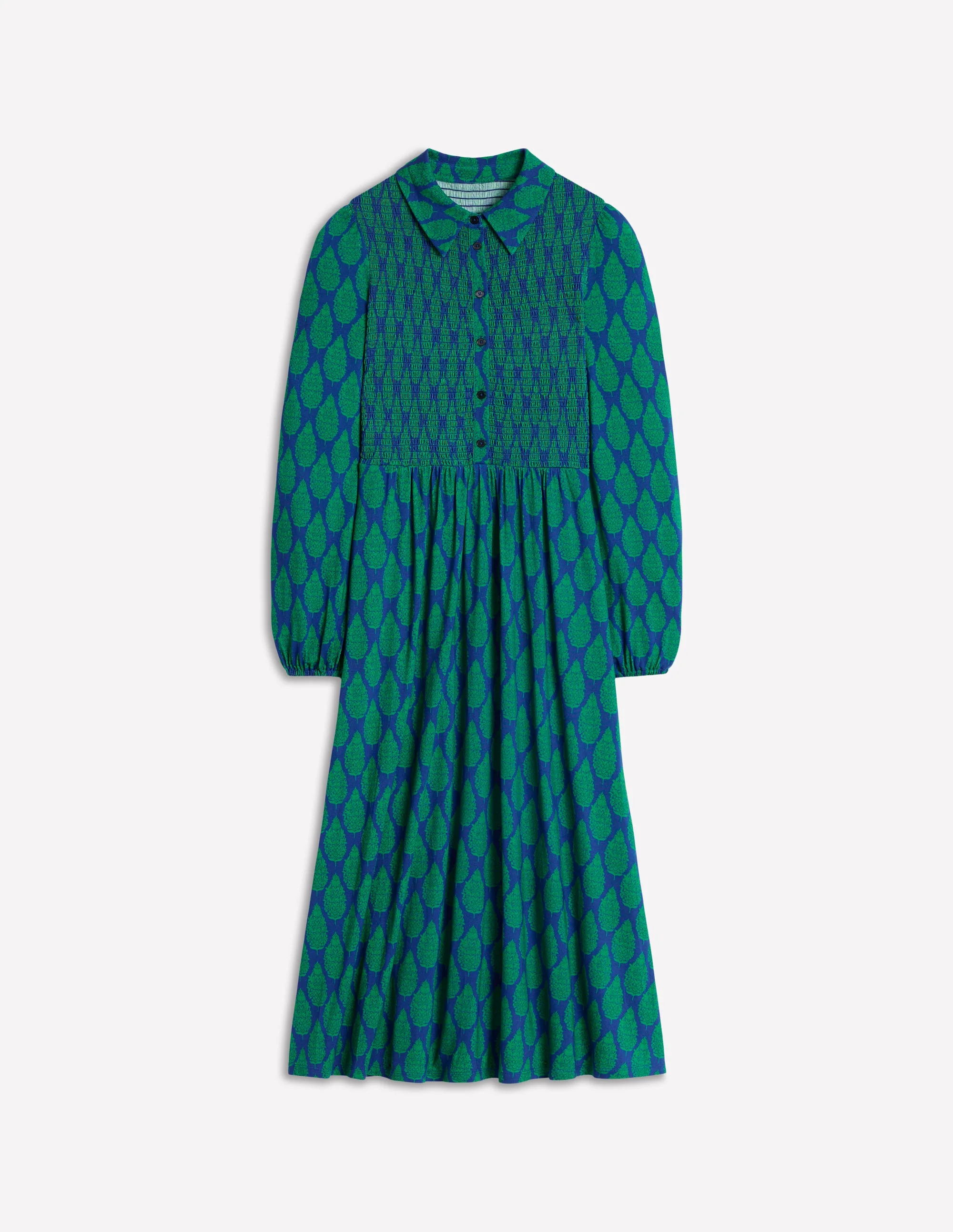 Smocked Jersey Shirt Dress-Blue, Wildflower Bouquet - Image 7