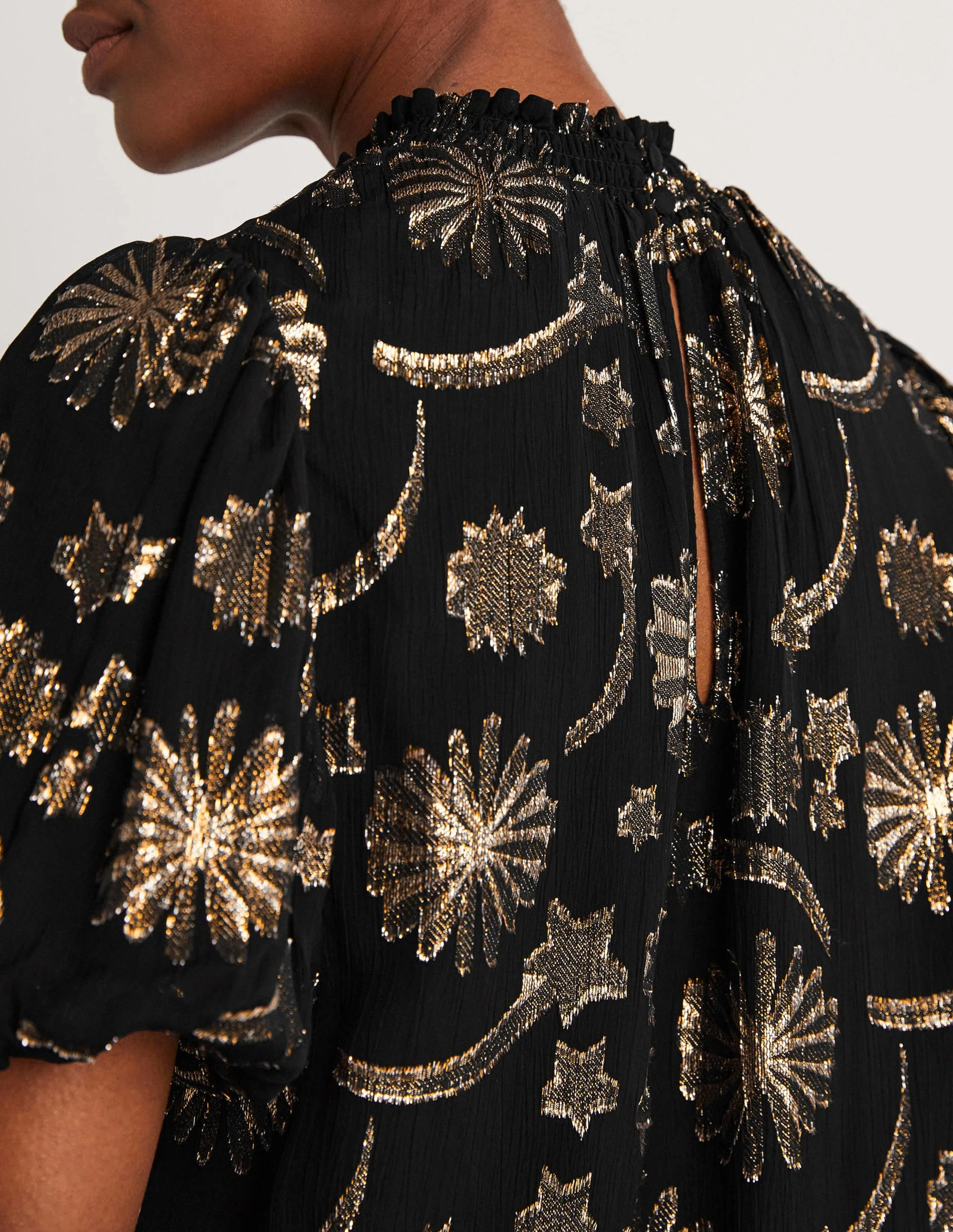 Smocked Neck Party Top-Clip Jacquard - Image 3