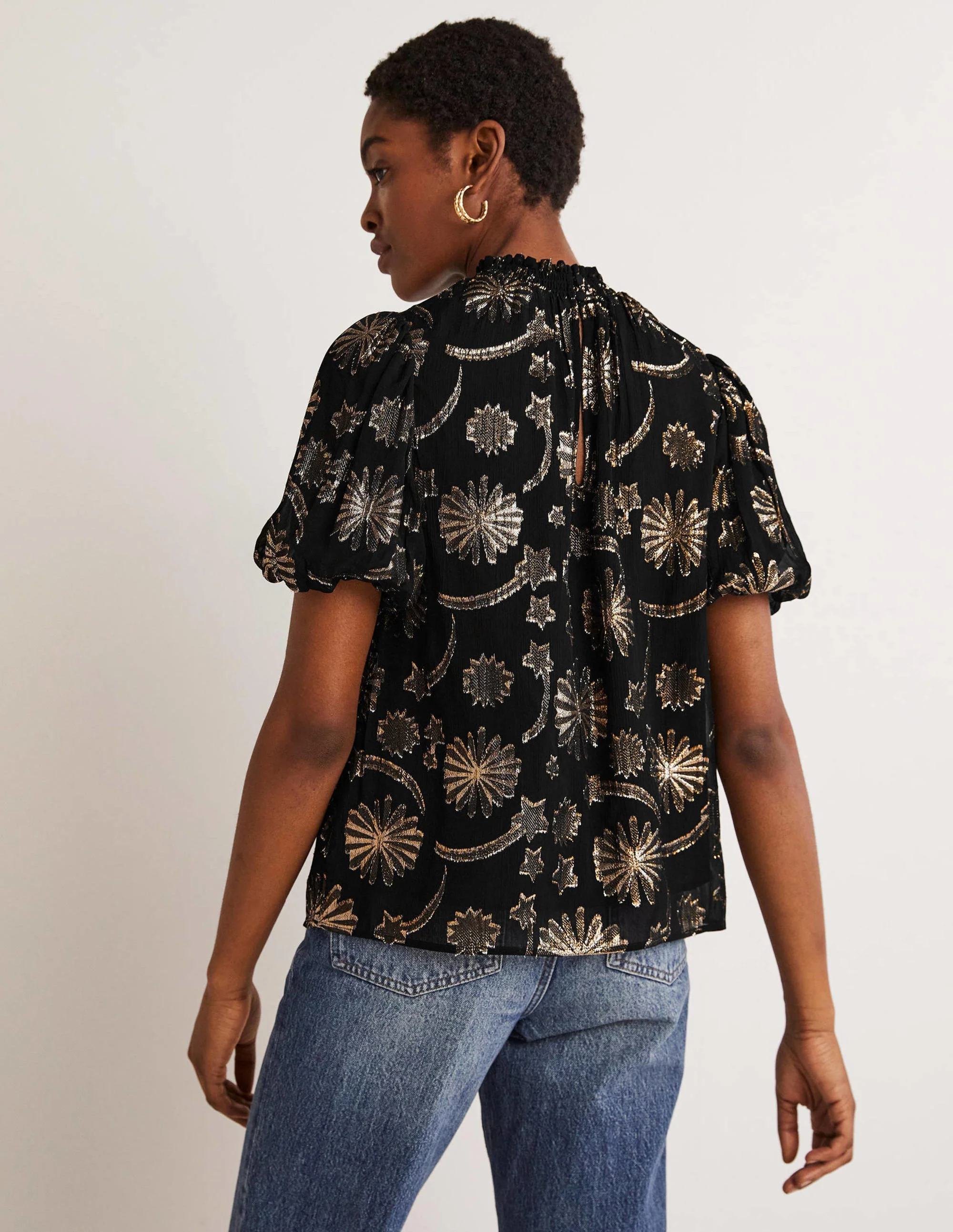 Smocked Neck Party Top-Clip Jacquard - Image 4