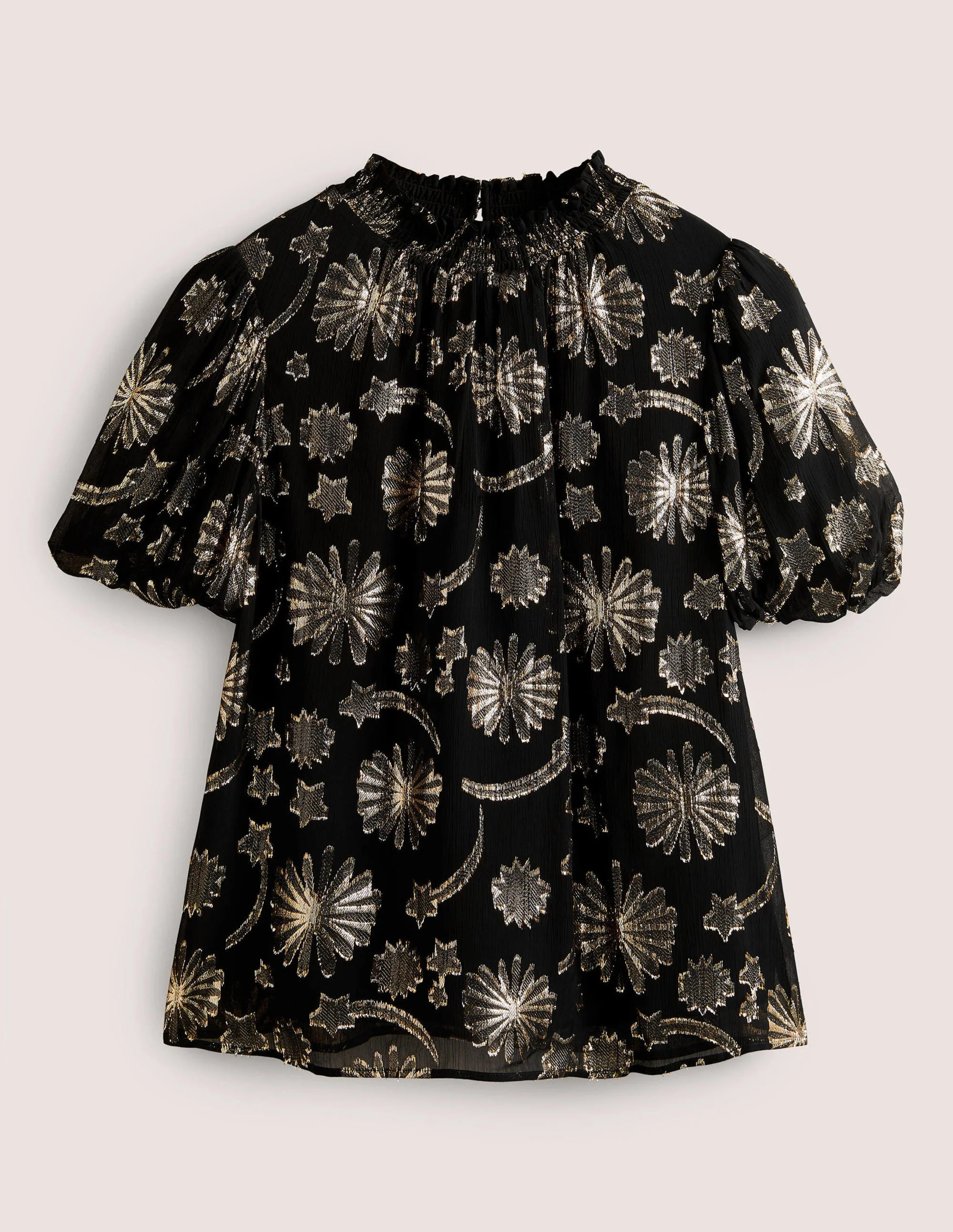 Smocked Neck Party Top-Clip Jacquard - Image 6