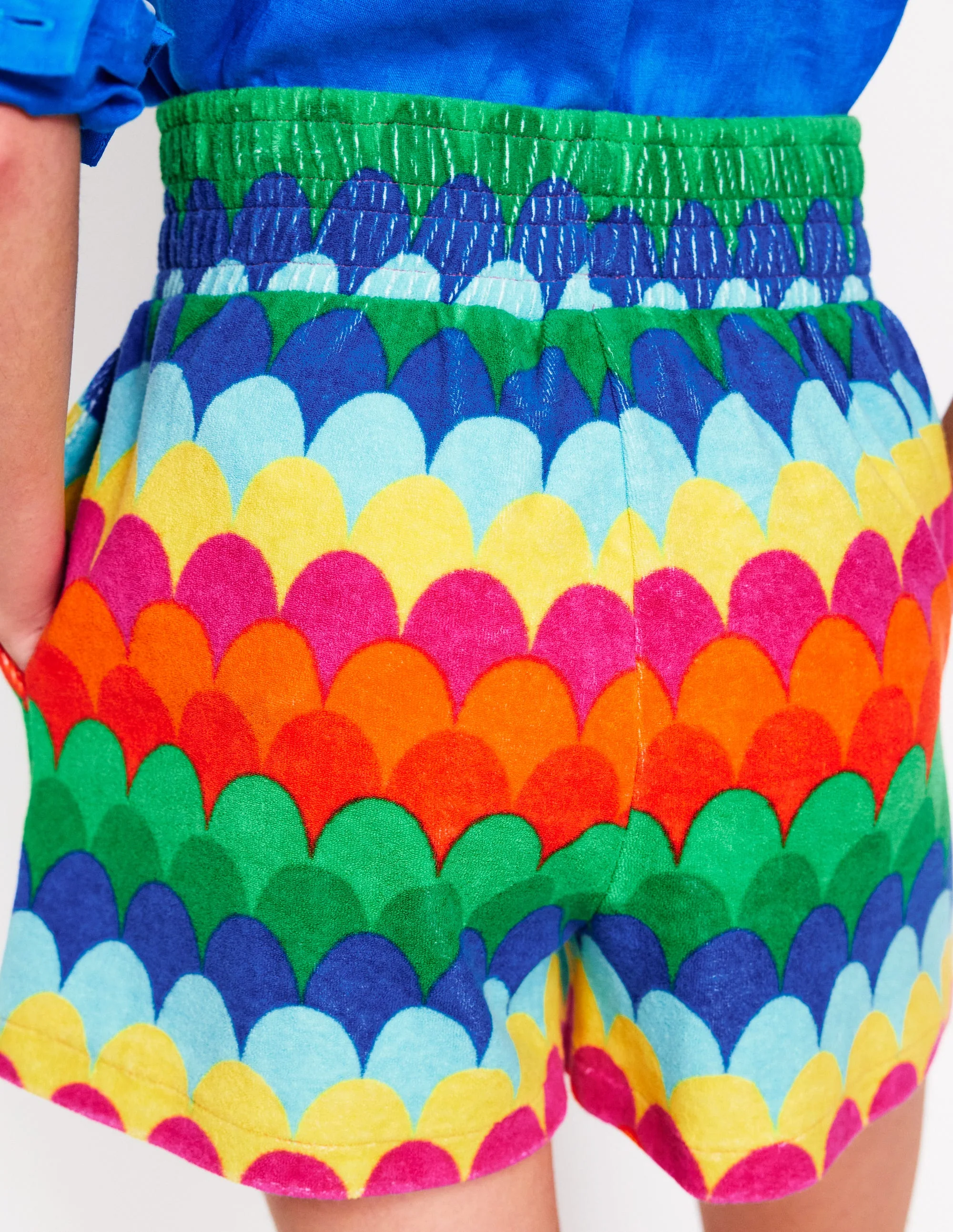 Smocked Towelling Short-Multi, Scallop Stripe - Image 2