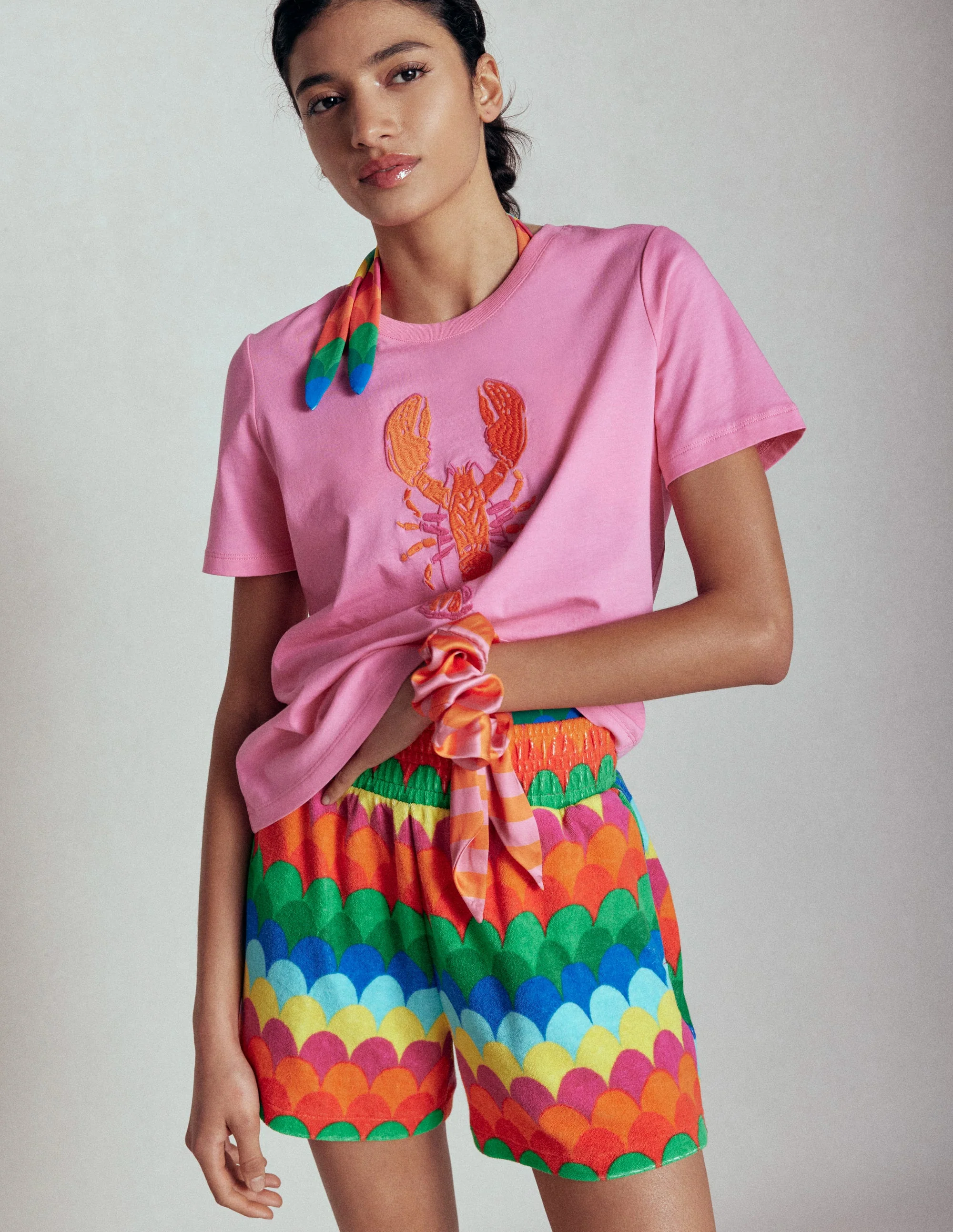 Smocked Towelling Short-Multi, Scallop Stripe - Image 3