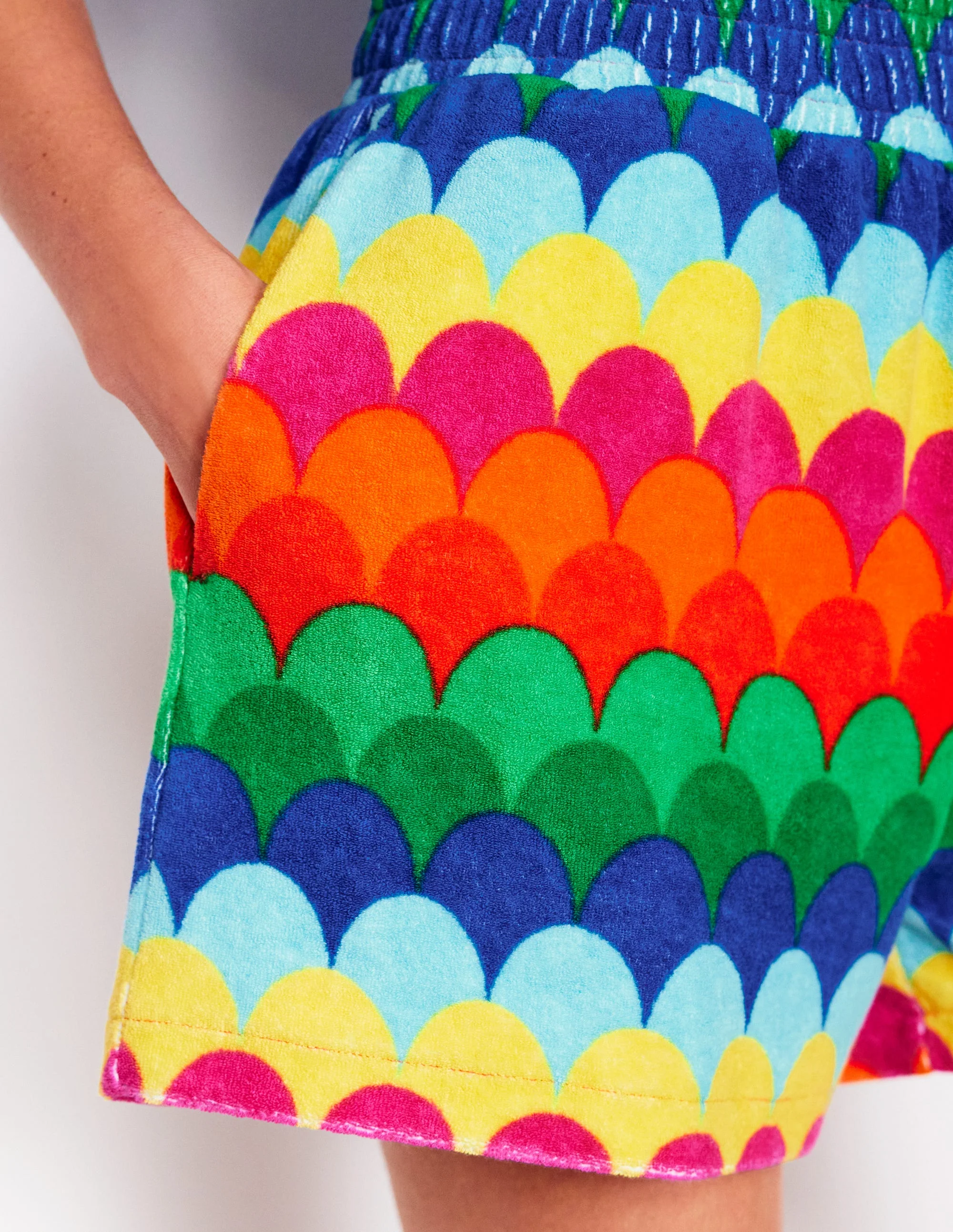 Smocked Towelling Short-Multi, Scallop Stripe - Image 4