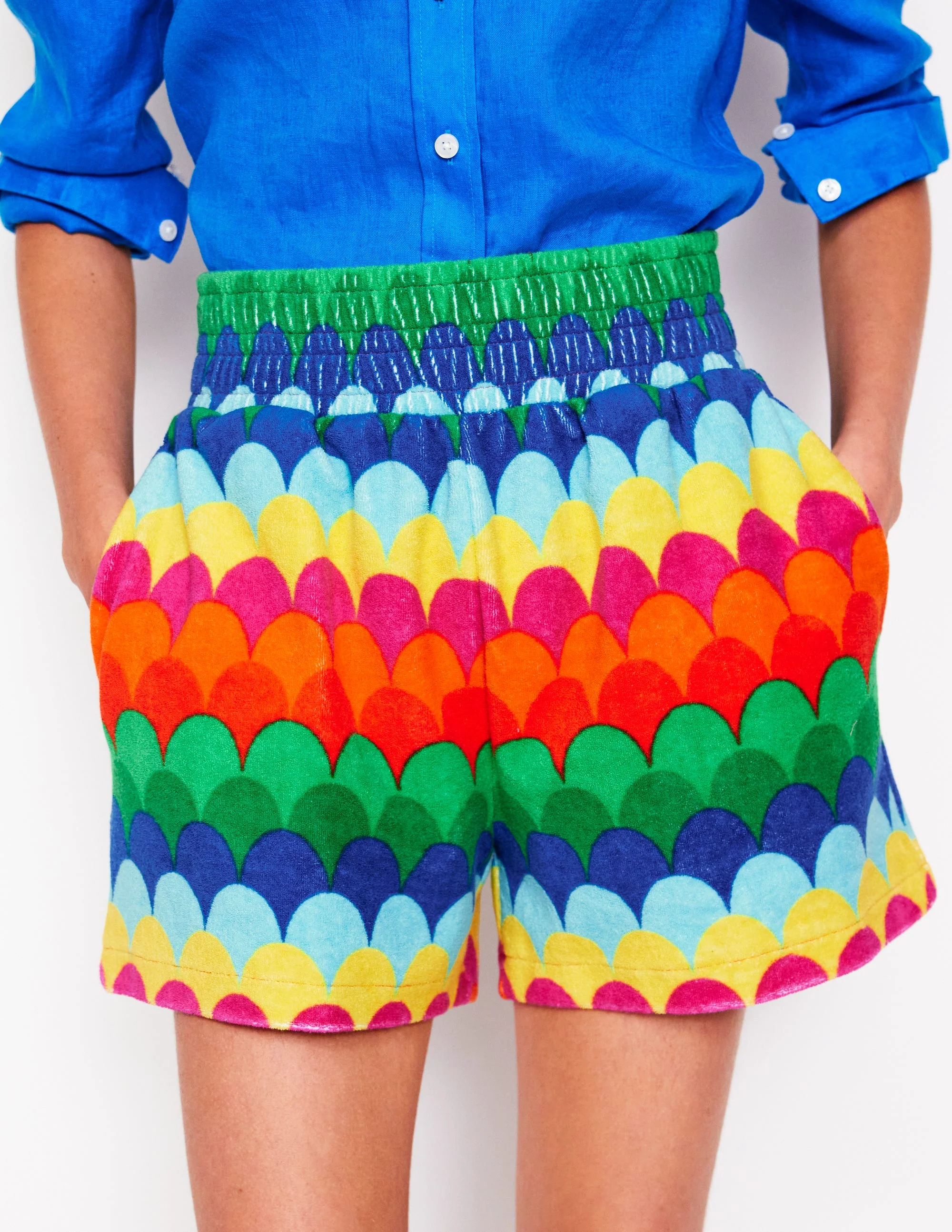 Smocked Towelling Short-Multi, Scallop Stripe - Image 5